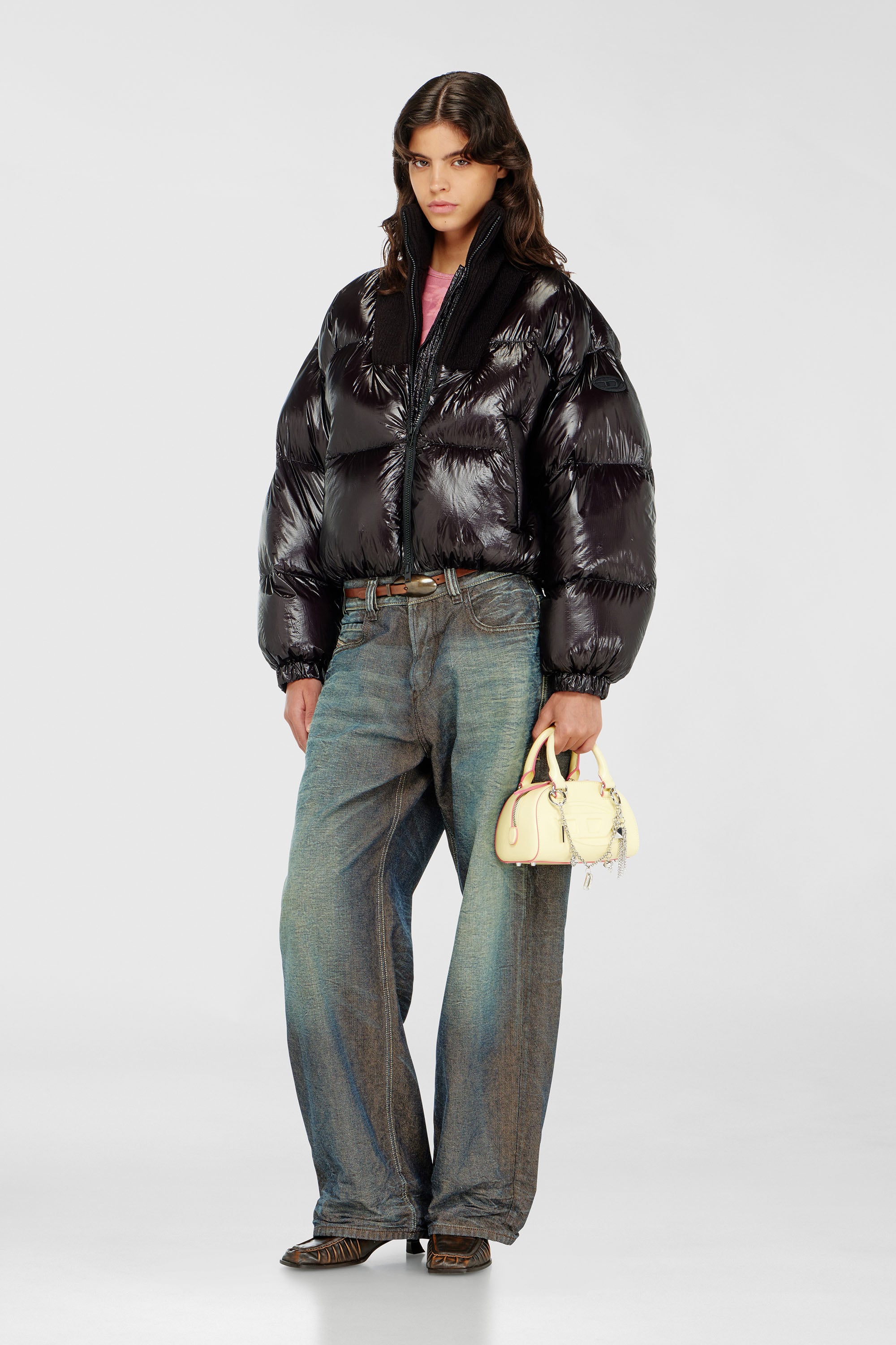Diesel - W-ARRIOR, Damen Daunen-Steppjacke aus Ripstop mit Strickkragen in Schwarz - 1