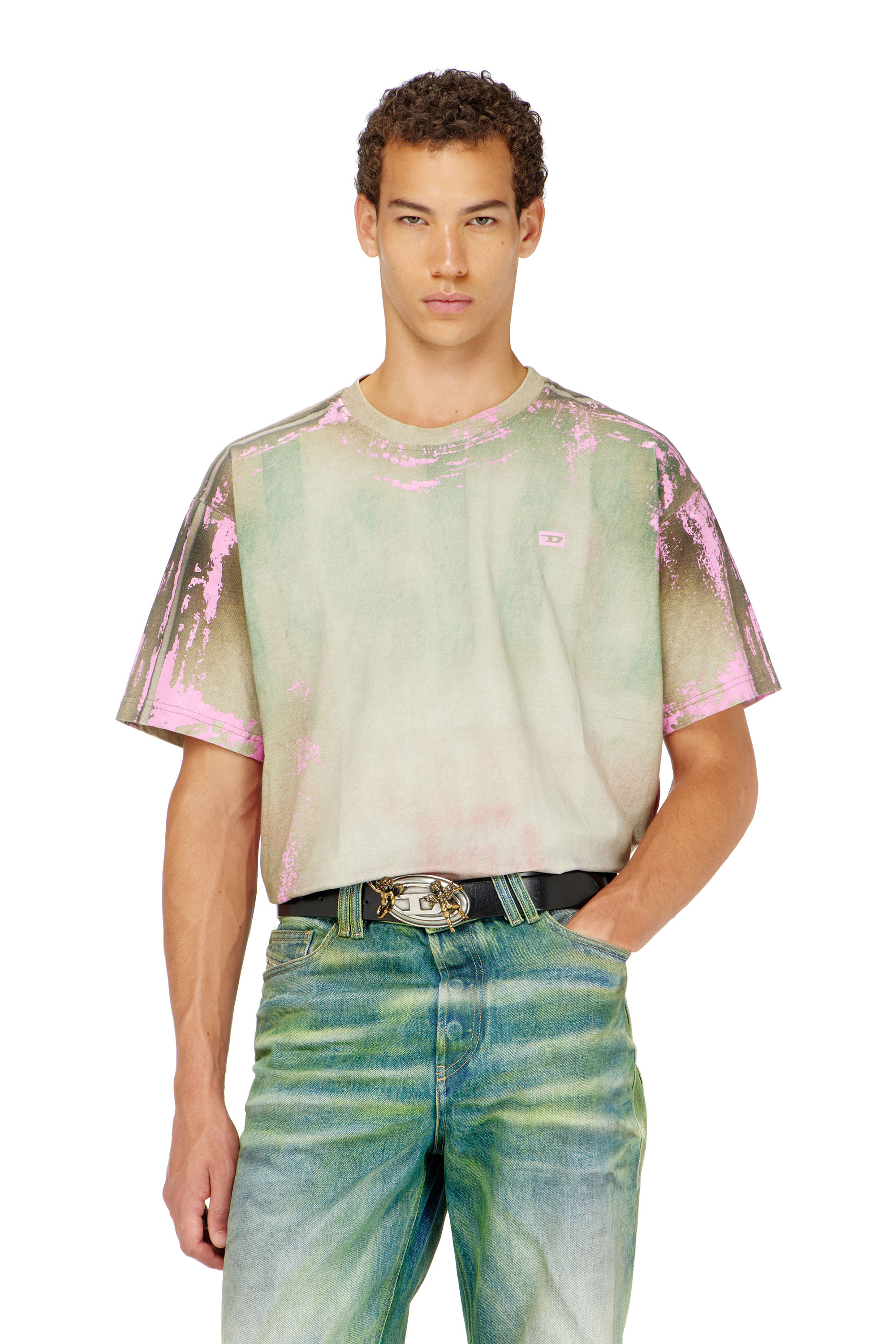 Diesel - T-FILMY-SHO, Herren T-Shirt aus Jersey mit Leder-Crack-Effekt in null - 2