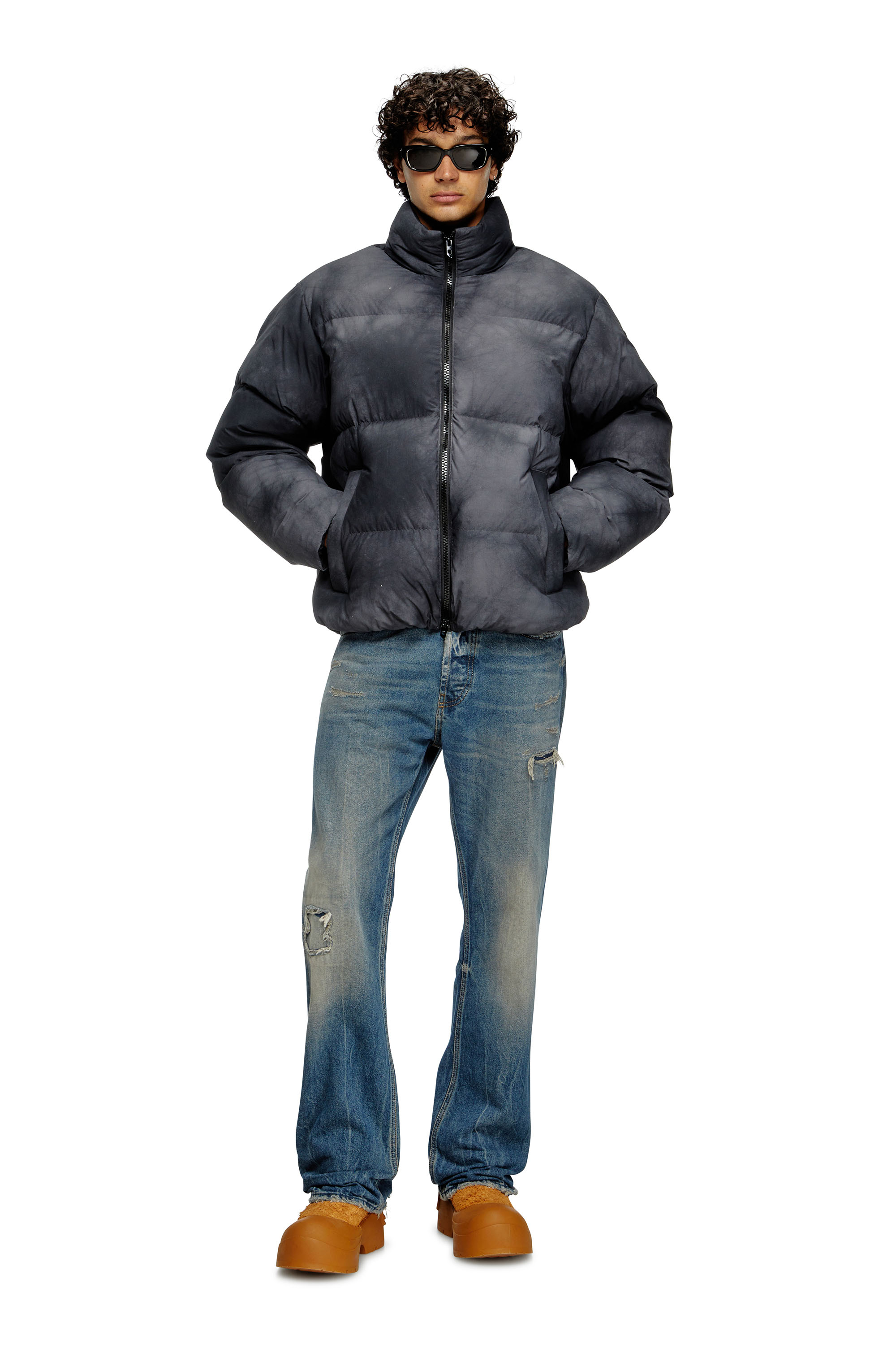 Diesel - W-RAVEEL, Herren Daunenjacke mit Kapuze aus Patchy-Nylon in Schwarz - 2