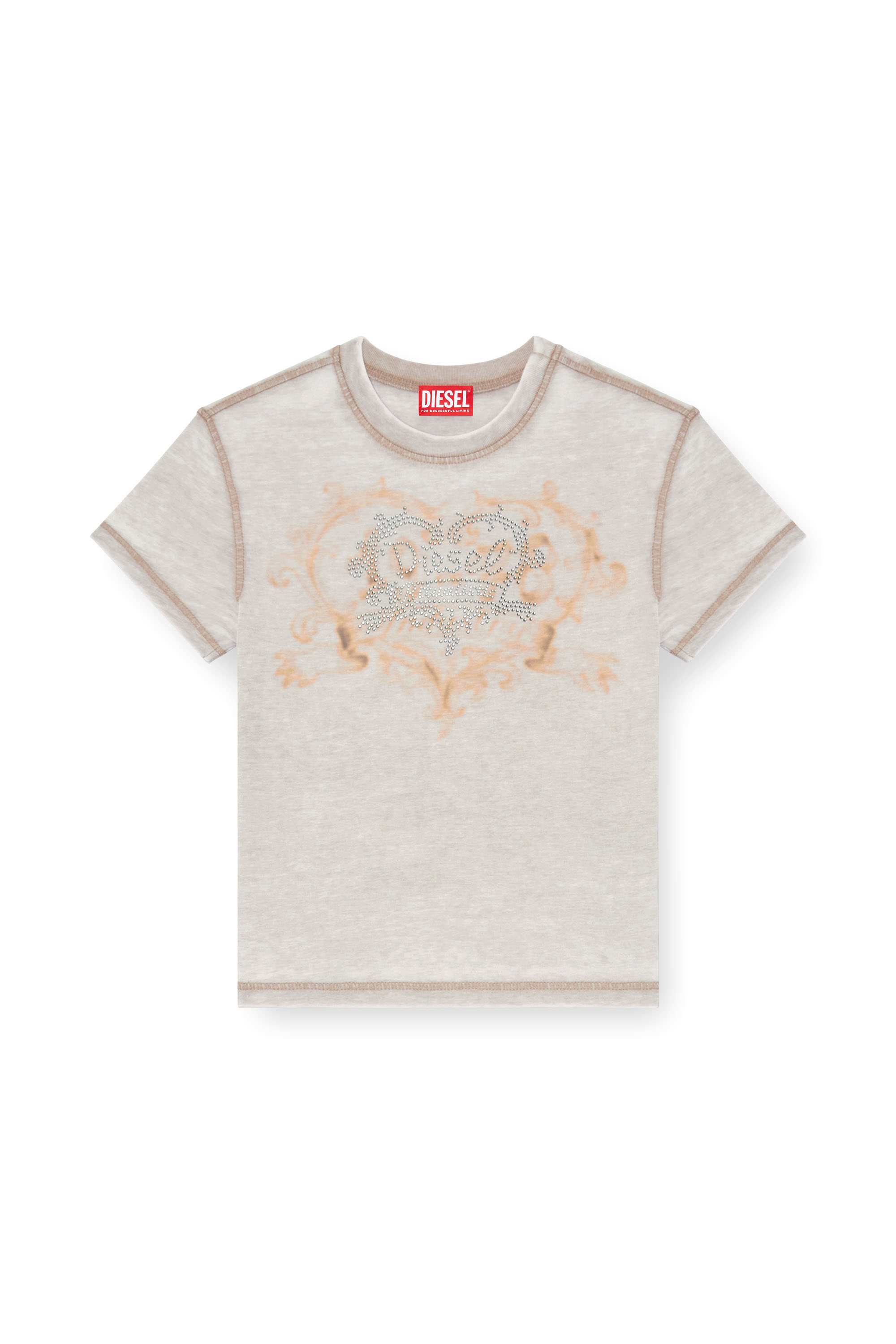 Diesel - T-ILA-AA1, Damen Jersey-T-Shirt mit Strasssteinen und burnout effect in Hellgrau - 3