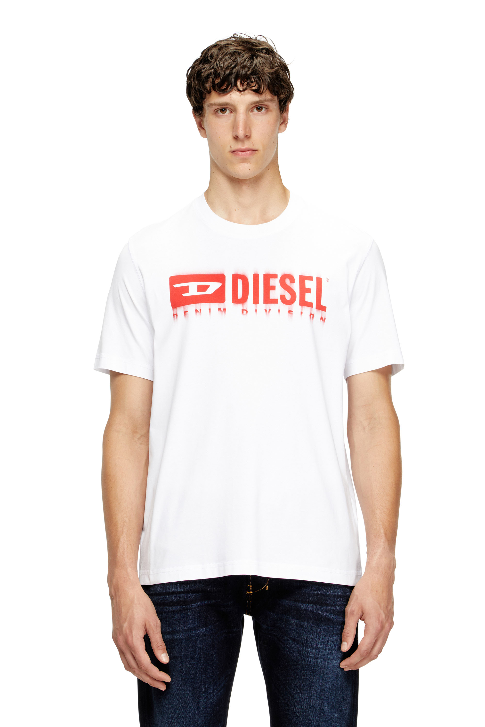 Diesel - T-ADJUST-Q7, Herren T-Shirt mit verschwommenem Diesel-Logo in Weiß - 1