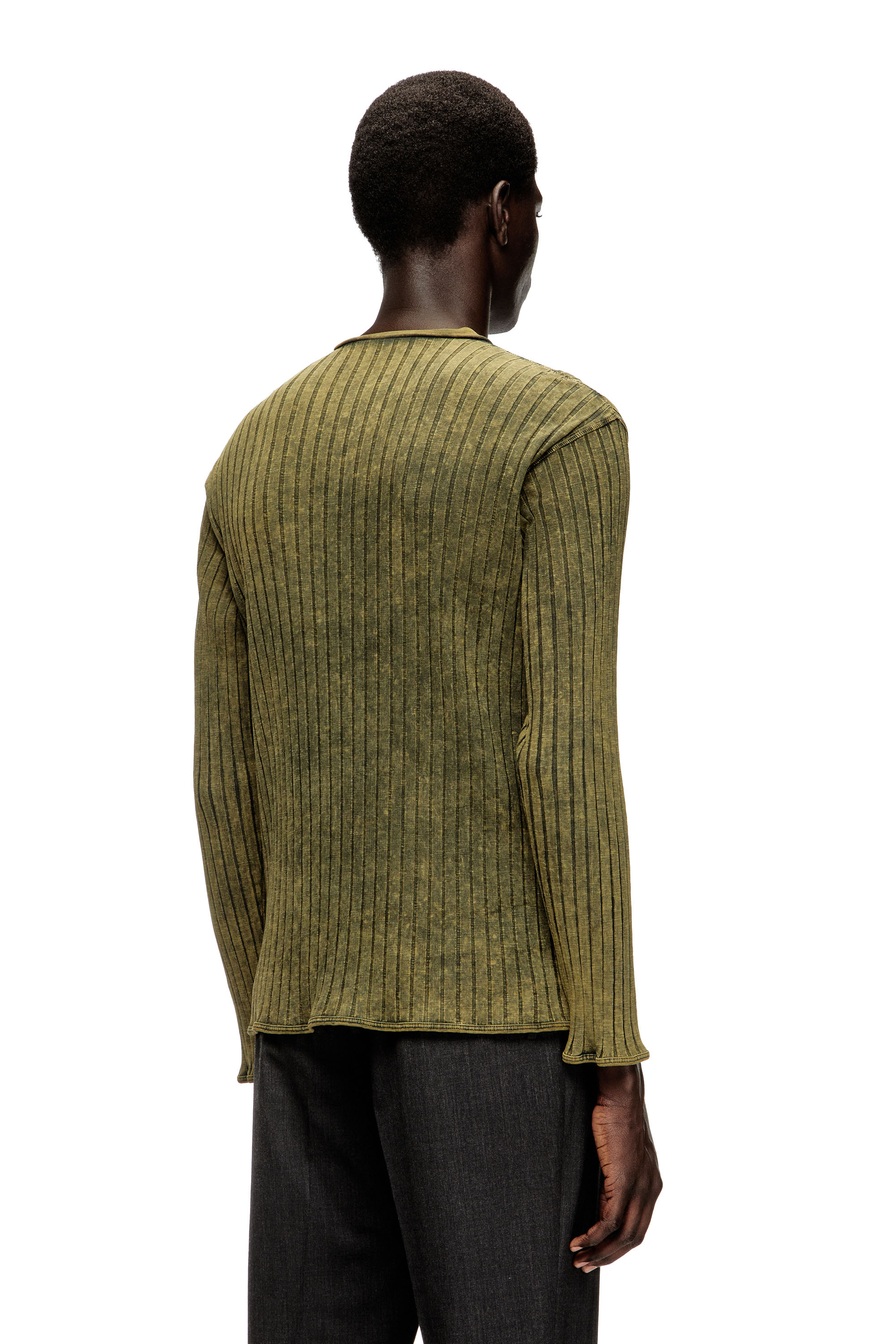 Diesel - T-ALLY, Herren Henley-Oberteil aus behandeltem Jersey mit breitem Rippenstrick in Grün - 4