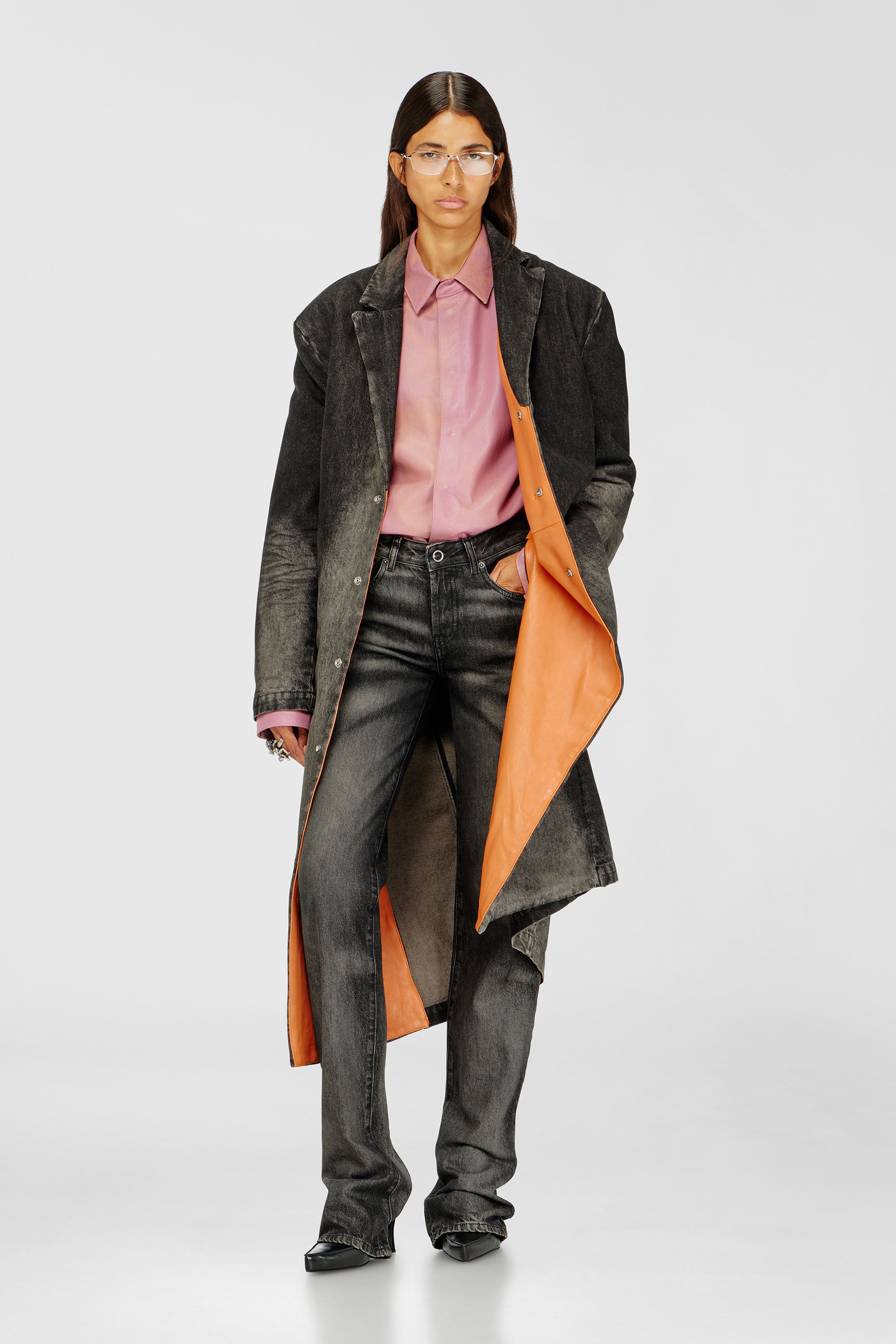 Diesel - D-IANCH-FSJ, Unisex's Long coat in dirty-effect denim in Black/Dark grey - 7
