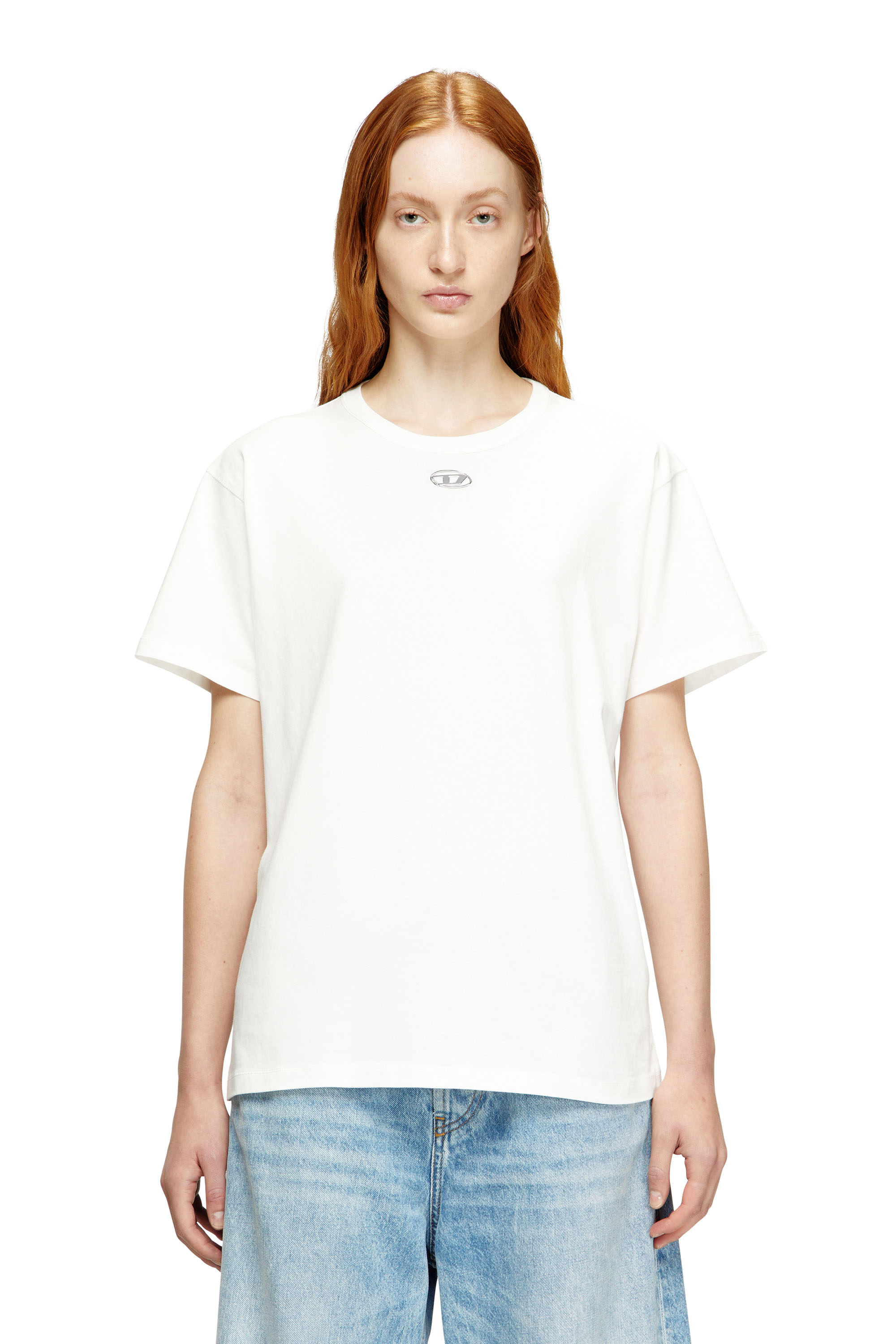 Diesel - T-NORMY-OD-S1, Damen Baumwoll-T-Shirt mit metallischem Oval D in Weiß - 3