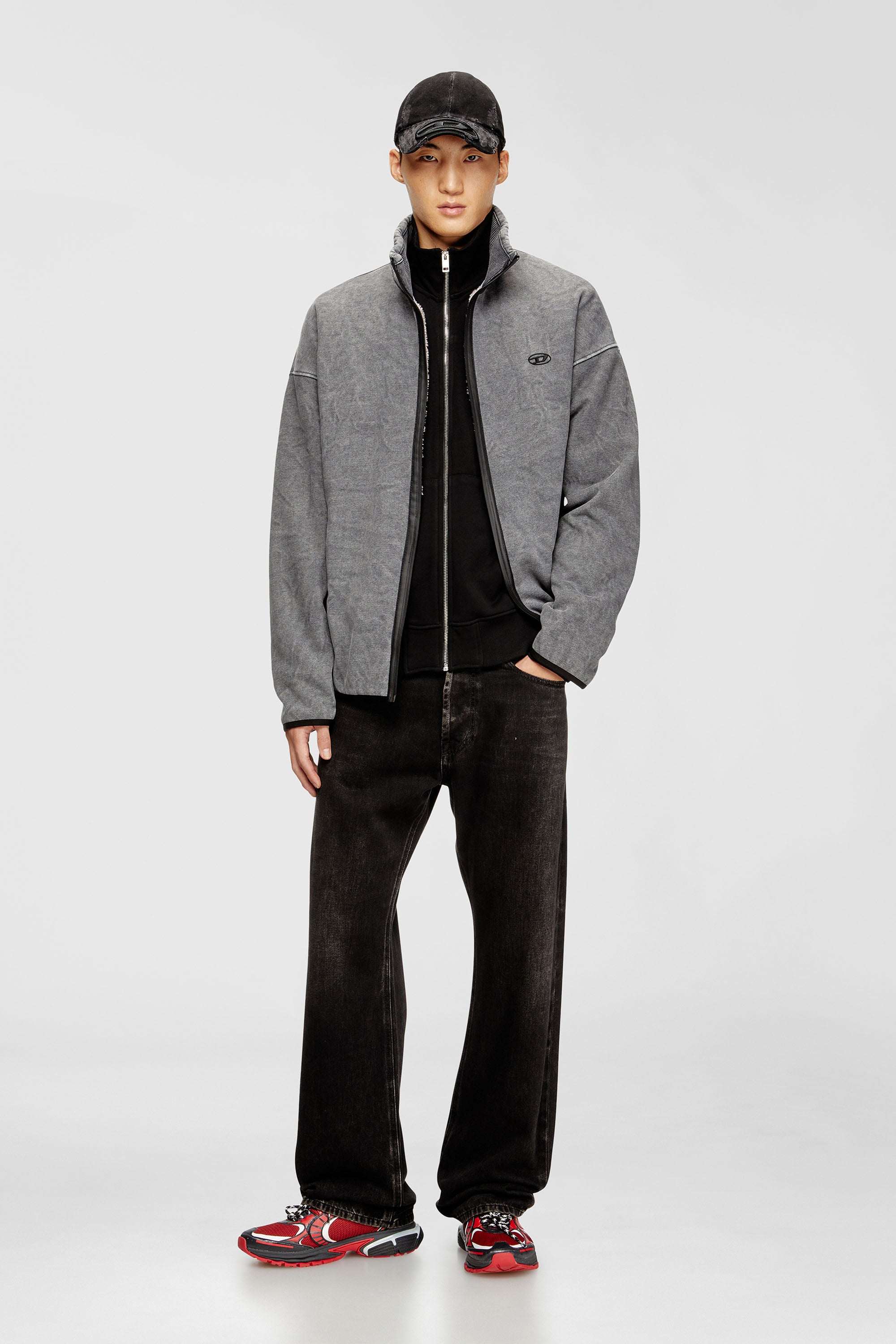 Diesel - S-BATY-NEW, Herren Sweatshirt mit Rei&szlig;verschluss und Innenfutter in Grau - 2