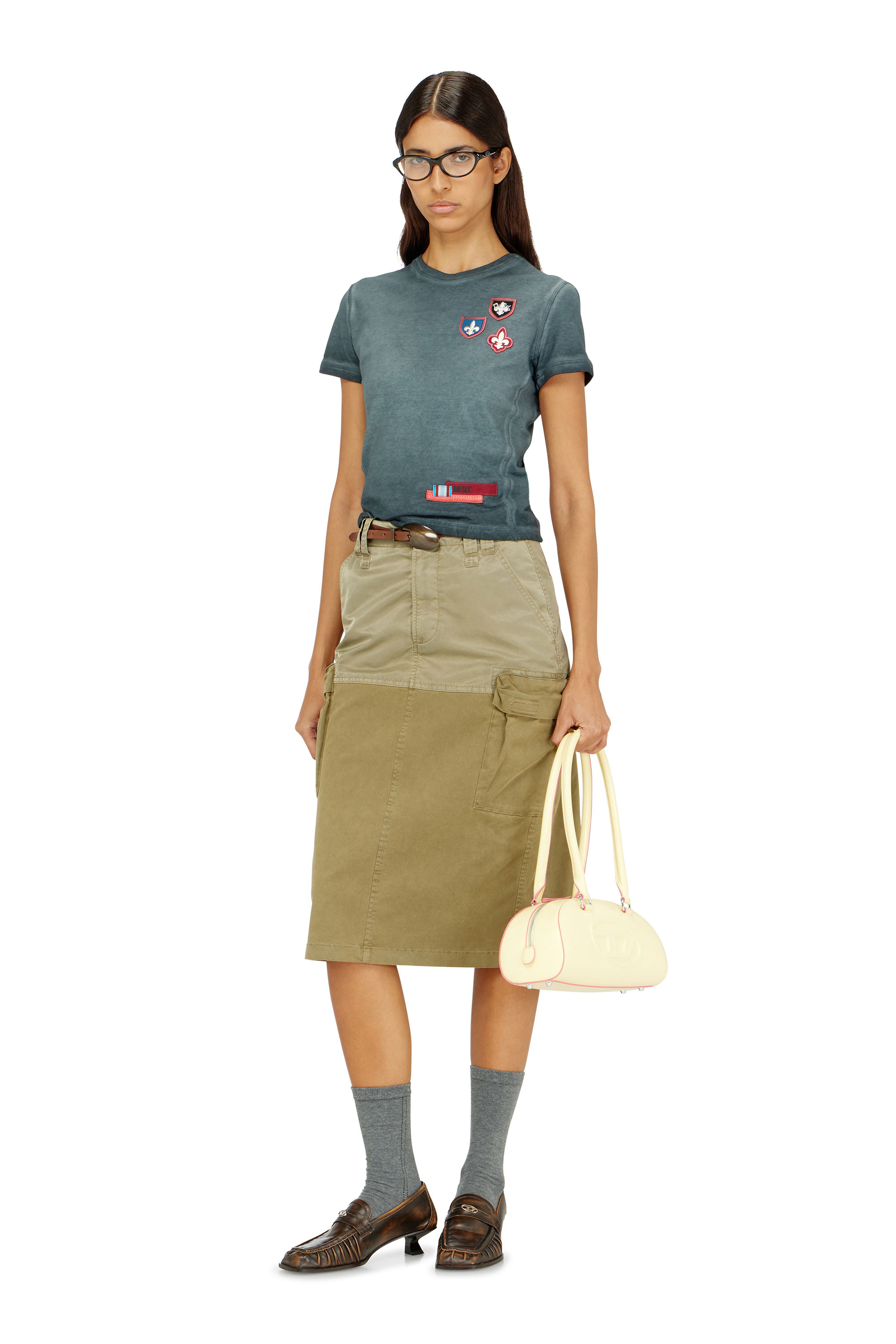 Diesel - T-UNCUTY-WAF, Damen T-Shirt mit Patches und Mikrowaffel-Seiten in null - 2