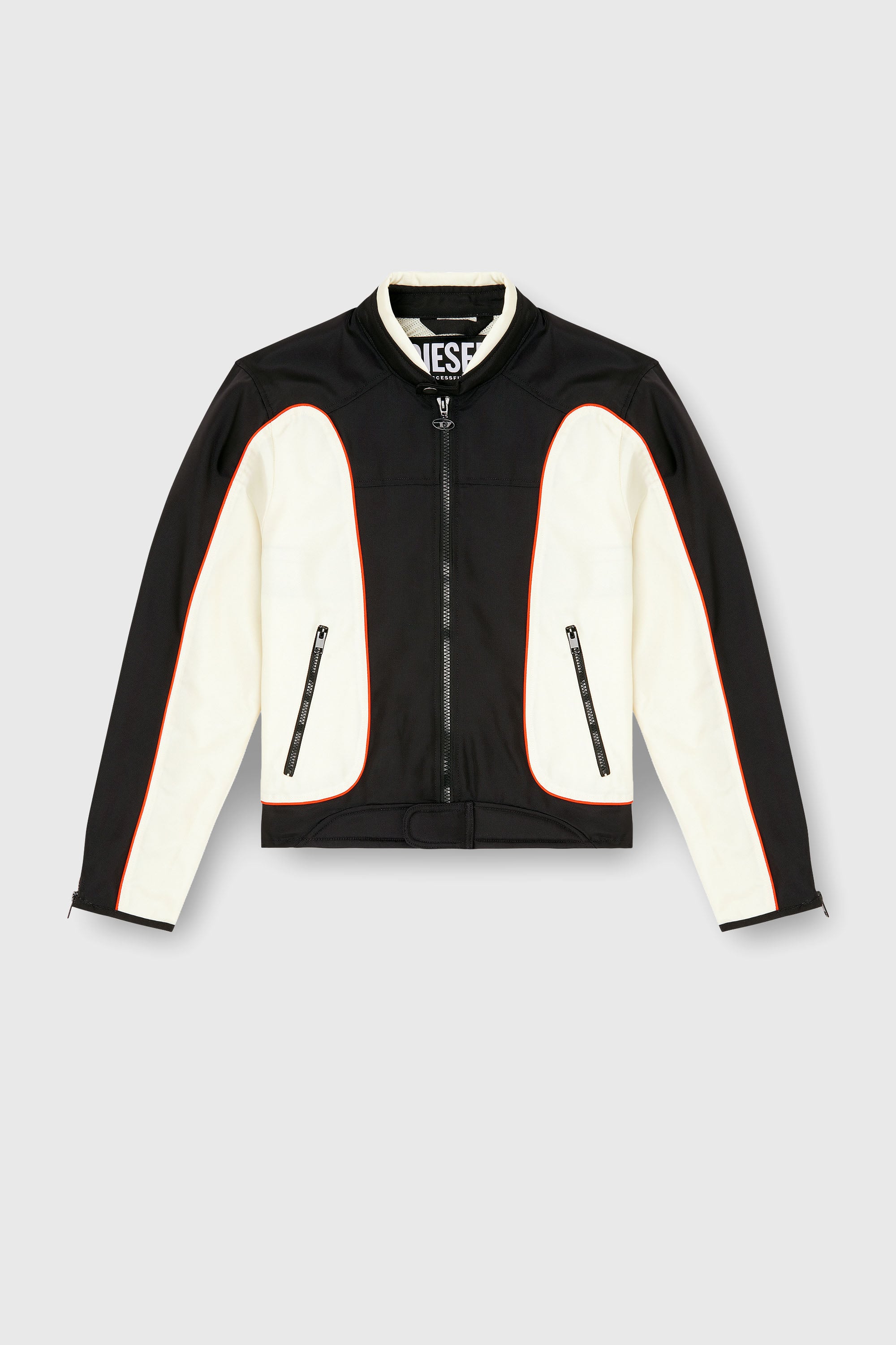 Diesel - J-BLINK-A, Herren Colour-Block-Biker-Jacke mit Paspelierung in Weiss/Schwarz - 2