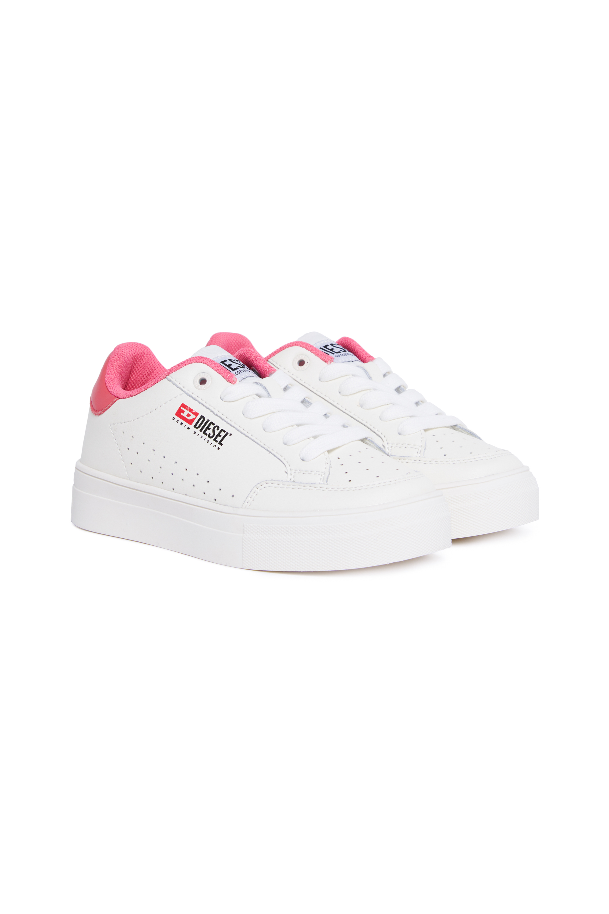 Diesel - S-VANEELA VTG, Unisex Sneakers aus perforiertem Leder in Weiss/Rosa - 2