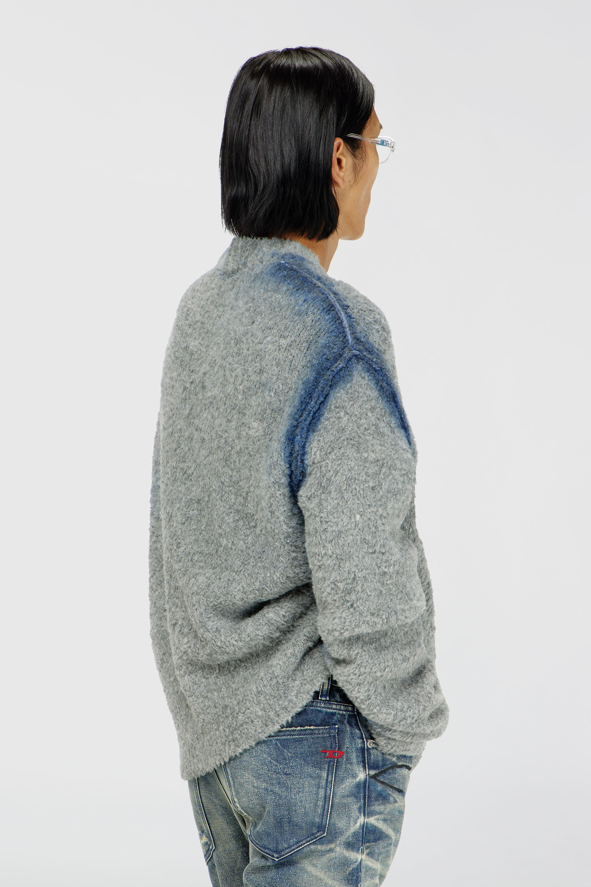 Diesel - K-REMO, Herren Cardigan aus Alpaka-Mix mit spraygef&auml;rbten N&auml;hten in Grau - 4