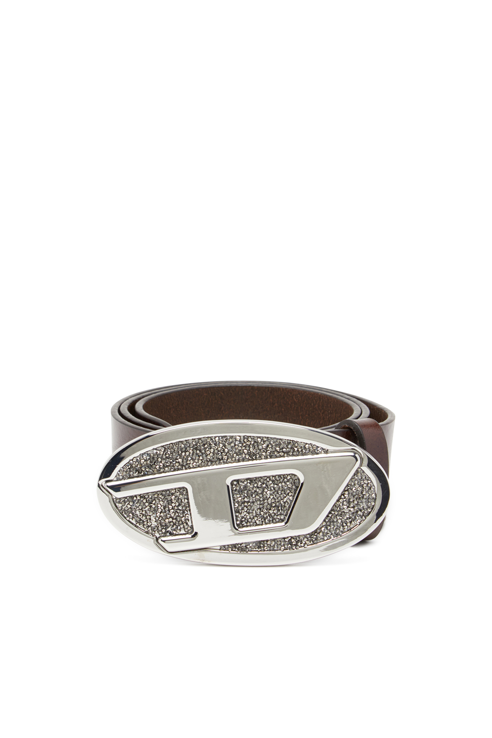 Diesel - B-1DR 2.0 FULL ROCKS, Damen 4 cm breiter Gürtel aus Leder mit Strass-Oval D-Schnalle in Braun - 1