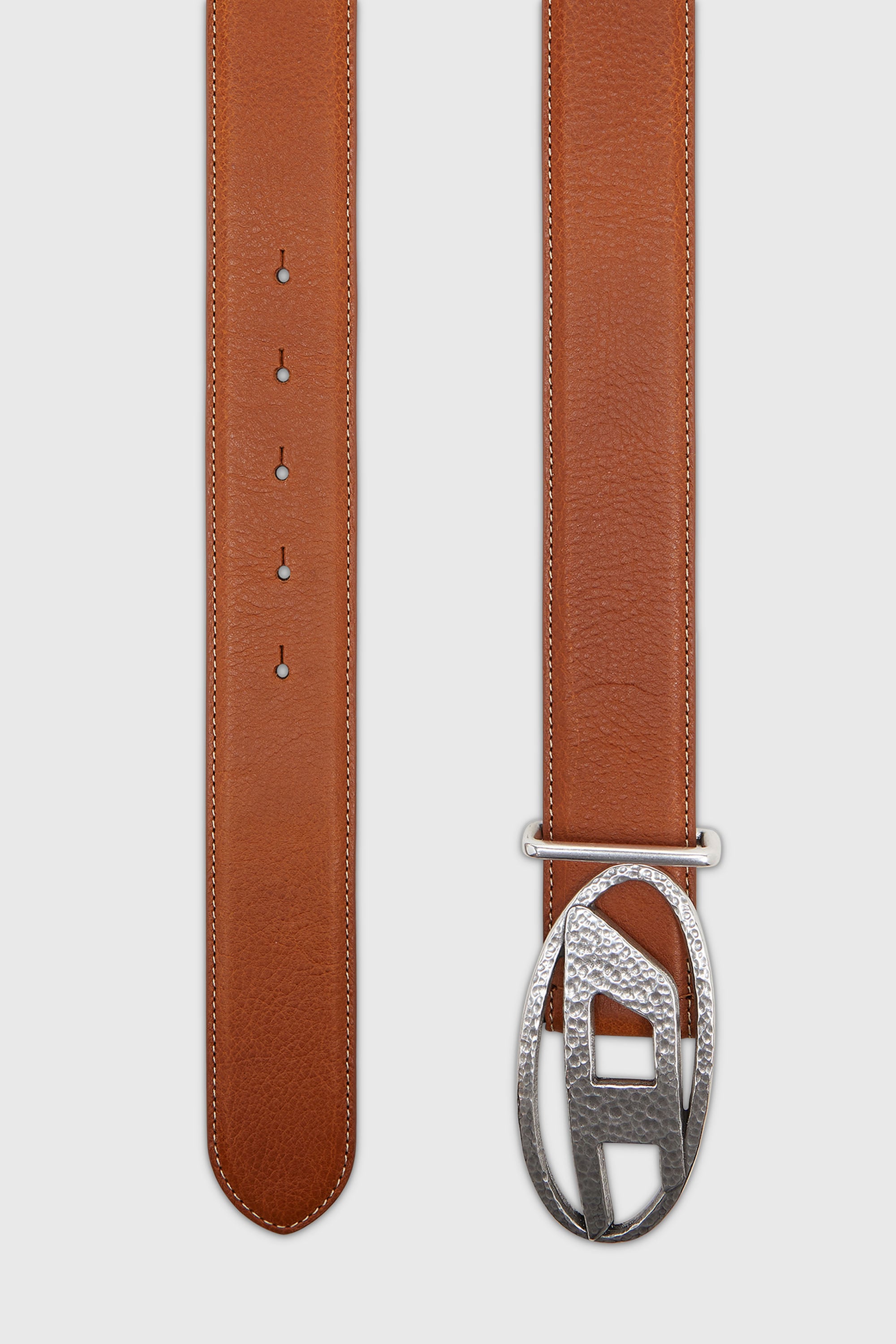 Diesel - B-1DR, Unisex 4 cm Lederg&uuml;rtel mit geh&auml;mmerter Oval D-Schlie&szlig;e in Braun - 2