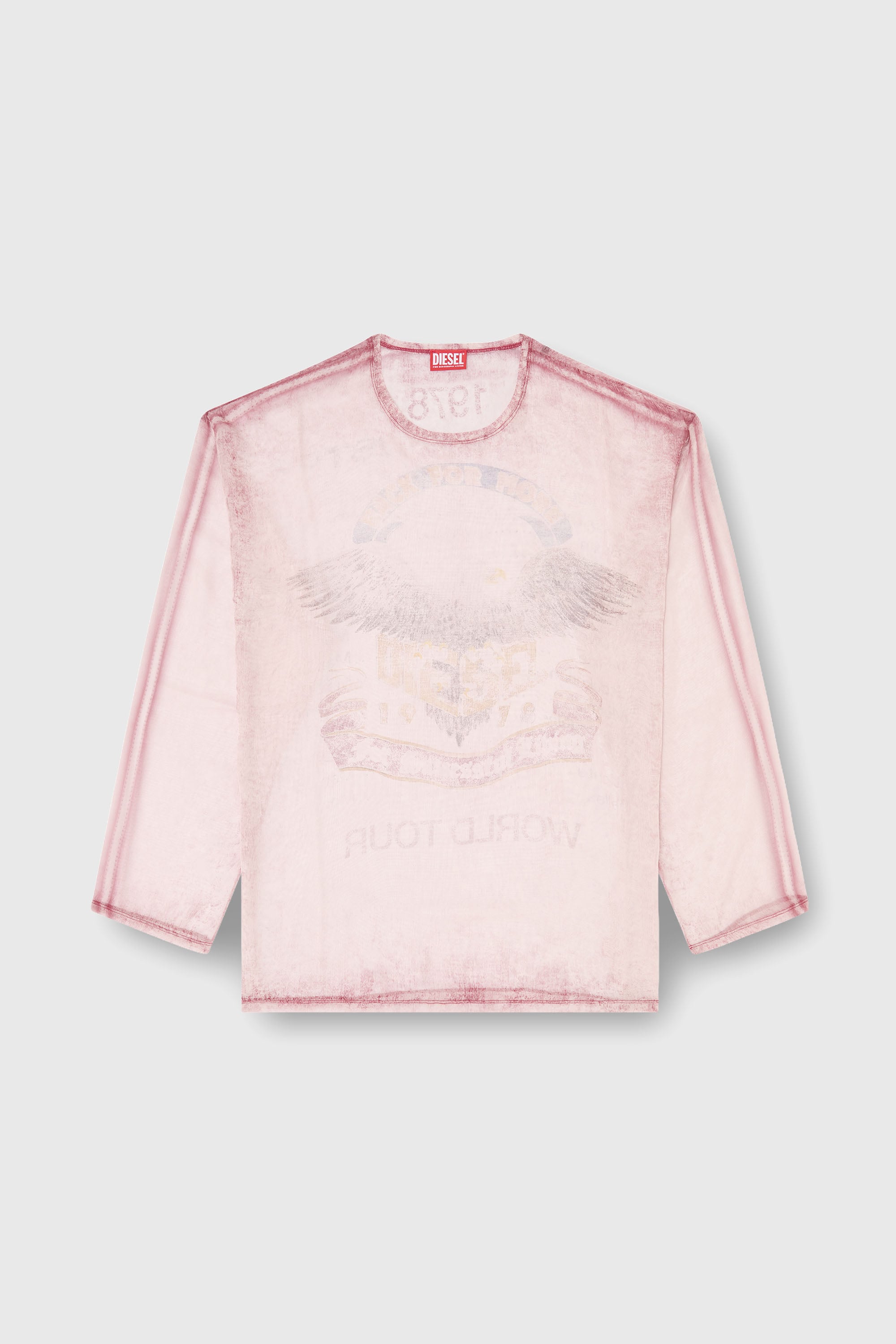 Diesel - T-DOUBLEX-LS, Herren Transparentes Chiffon-Top mit Konzertgrafiken in Gesichtspuder - 1