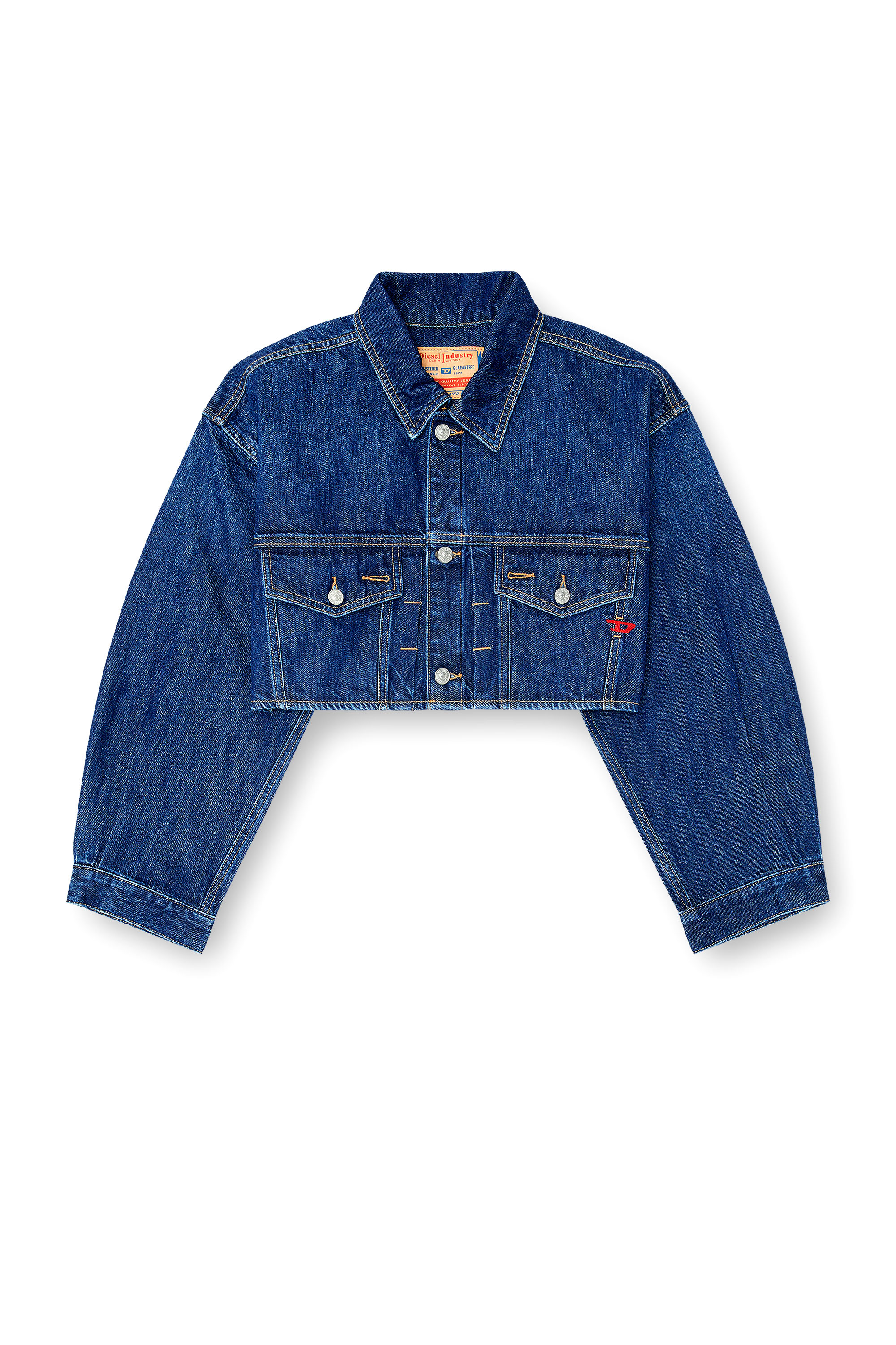 Diesel - DE-MALLEY, Damen Cropped oversized denim trucker jacket

&Uuml;bergro&szlig;e cropped Denim-Truckerjacke in Mittelblau - 3