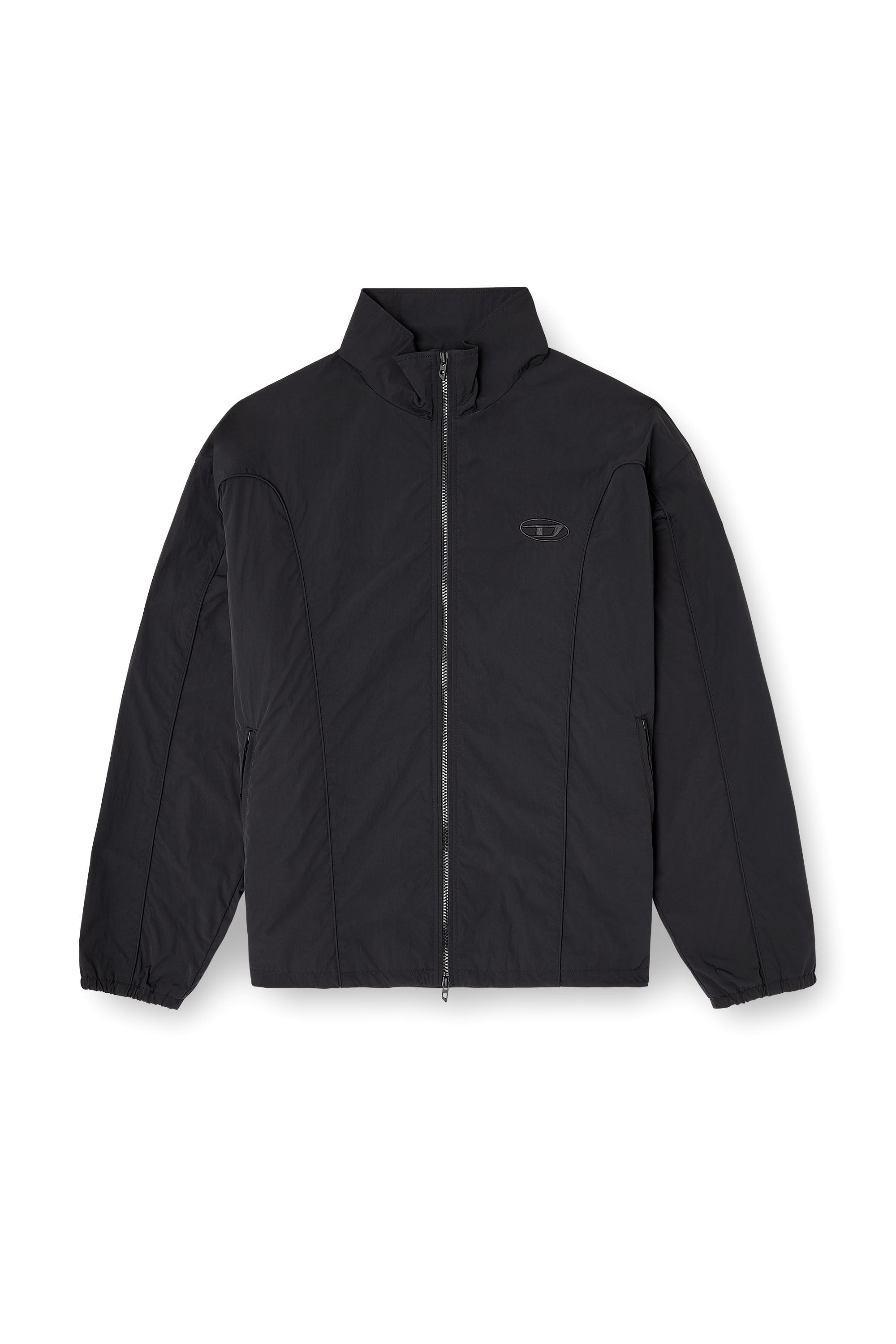 Diesel - J-FIVE-WRD-AKAD, Herren Jacke aus geknittertem Nylon mit Paspeln in Schwarz - 3