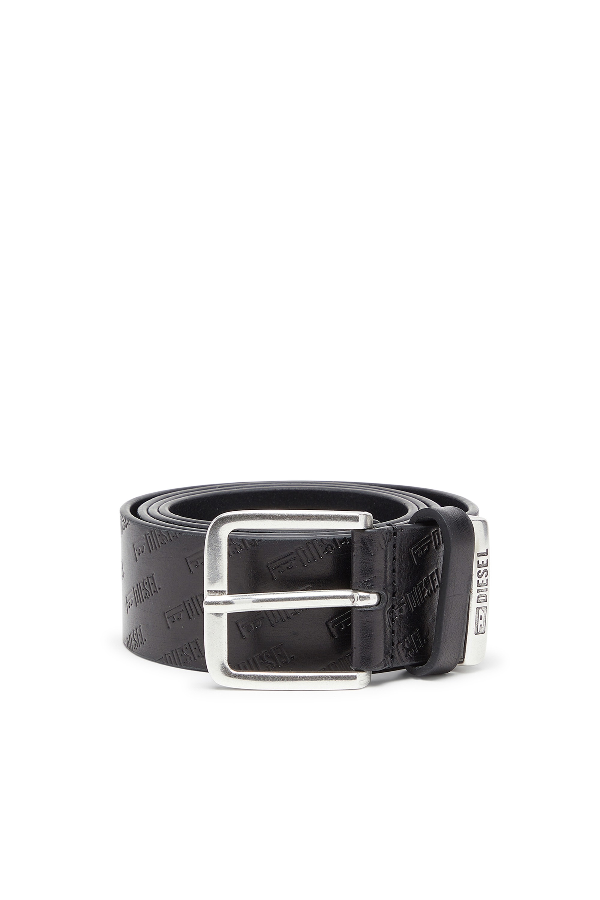 Diesel - B-MONOGRAM DSL, Herren 4 cm Lederg&uuml;rtel mit all-over gepr&auml;gtem Diesel logo in Schwarz - 1