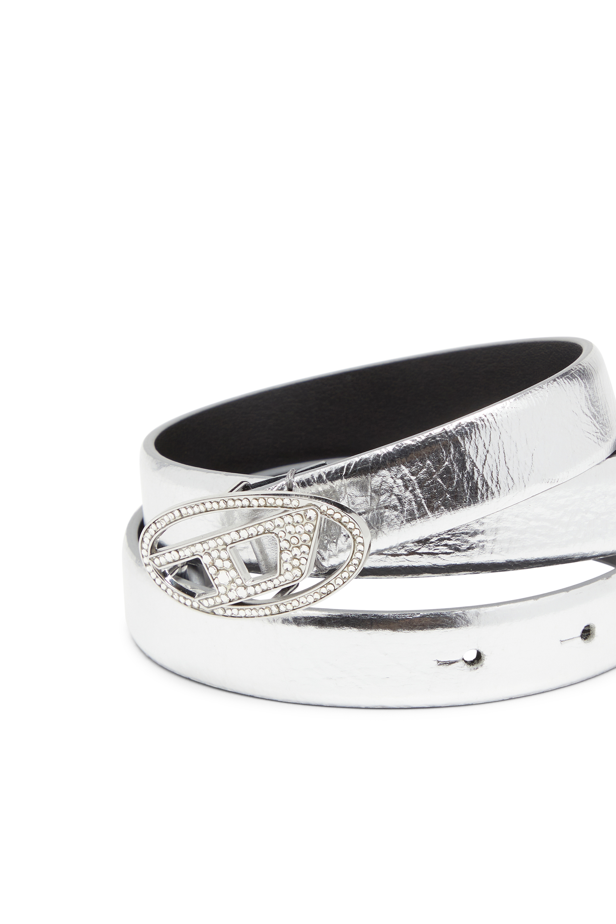 Diesel - B-1DR STRASS 20, Damen 2 cm breiter Ledergürtel mit Kristallschließe in Silber - 3