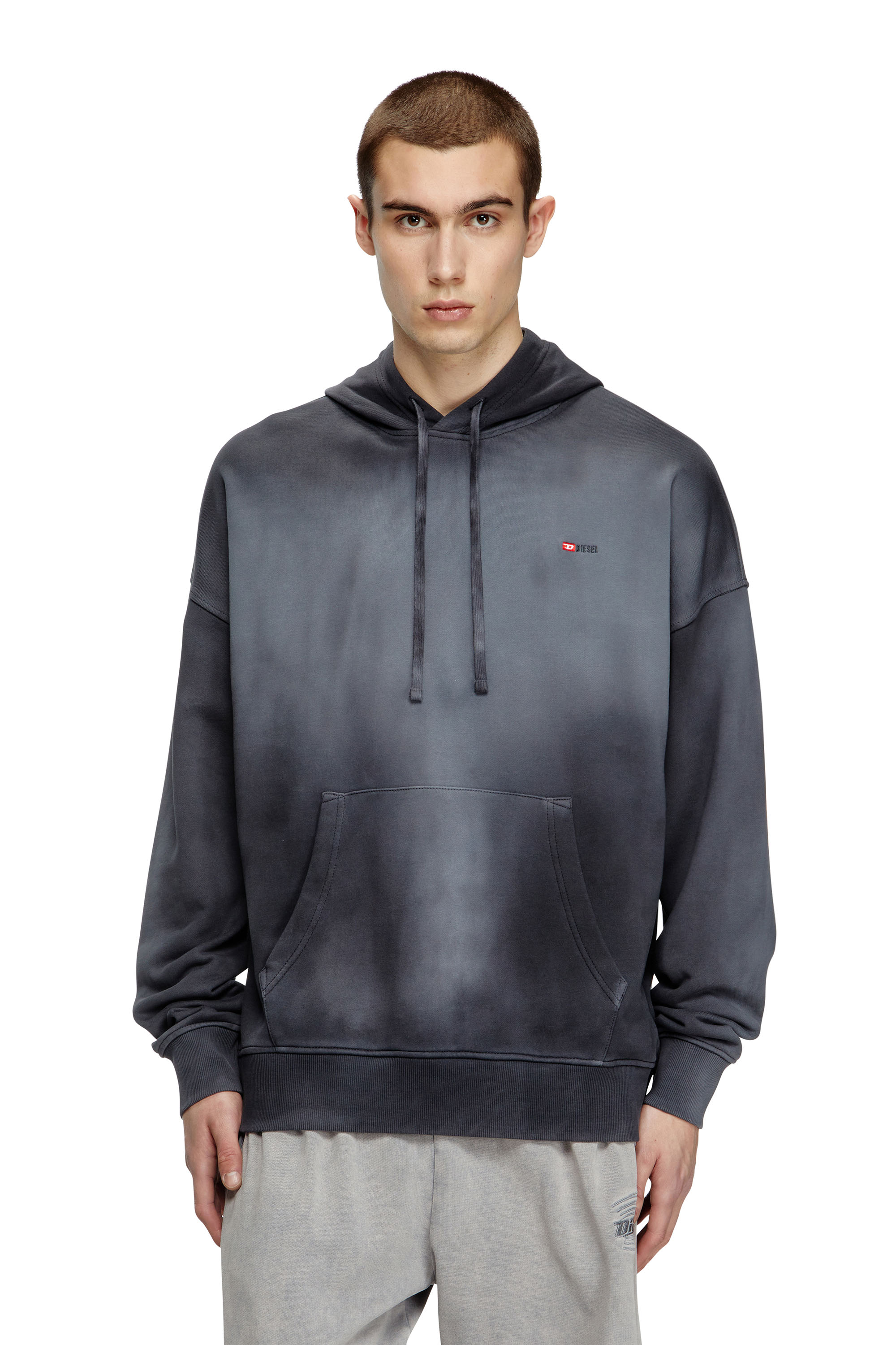 Diesel - S-ROB-HOOD-R2, Herren Verblasster Hoodie mit Mikro-Logo-Stickerei in Schwarz - 1