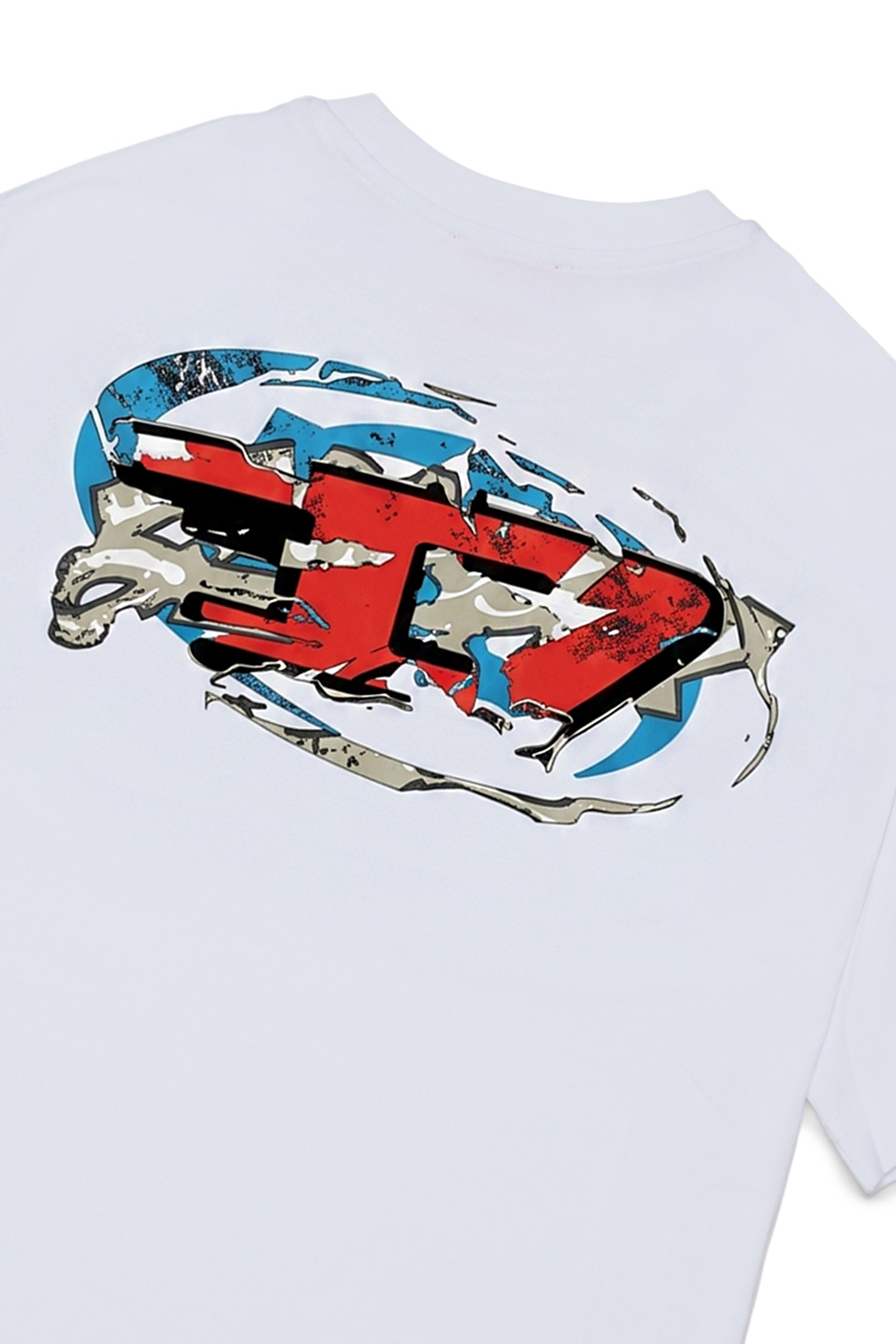 Diesel - TSCRAP OVER, Herren T-Shirt mit Oval D Stickerei und Flockprint in Wei&szlig; - 4
