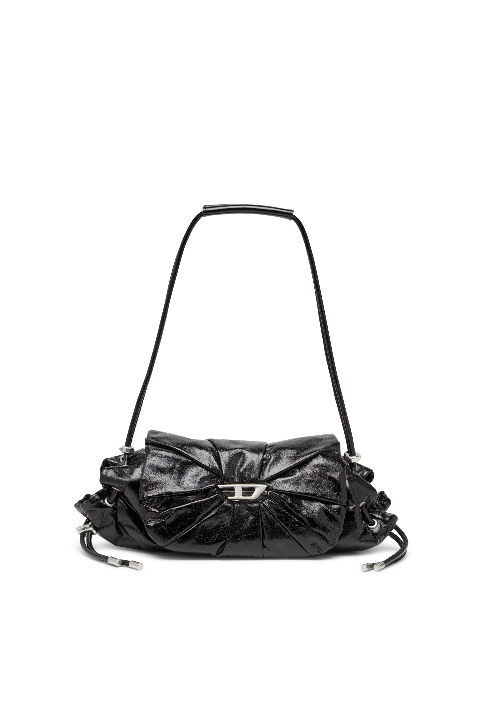 Diesel - SCRUNCH-D SHOULDER S, Damen Scrunch-D S-Schultertasche aus Knitter-Leder in Schwarz - 1