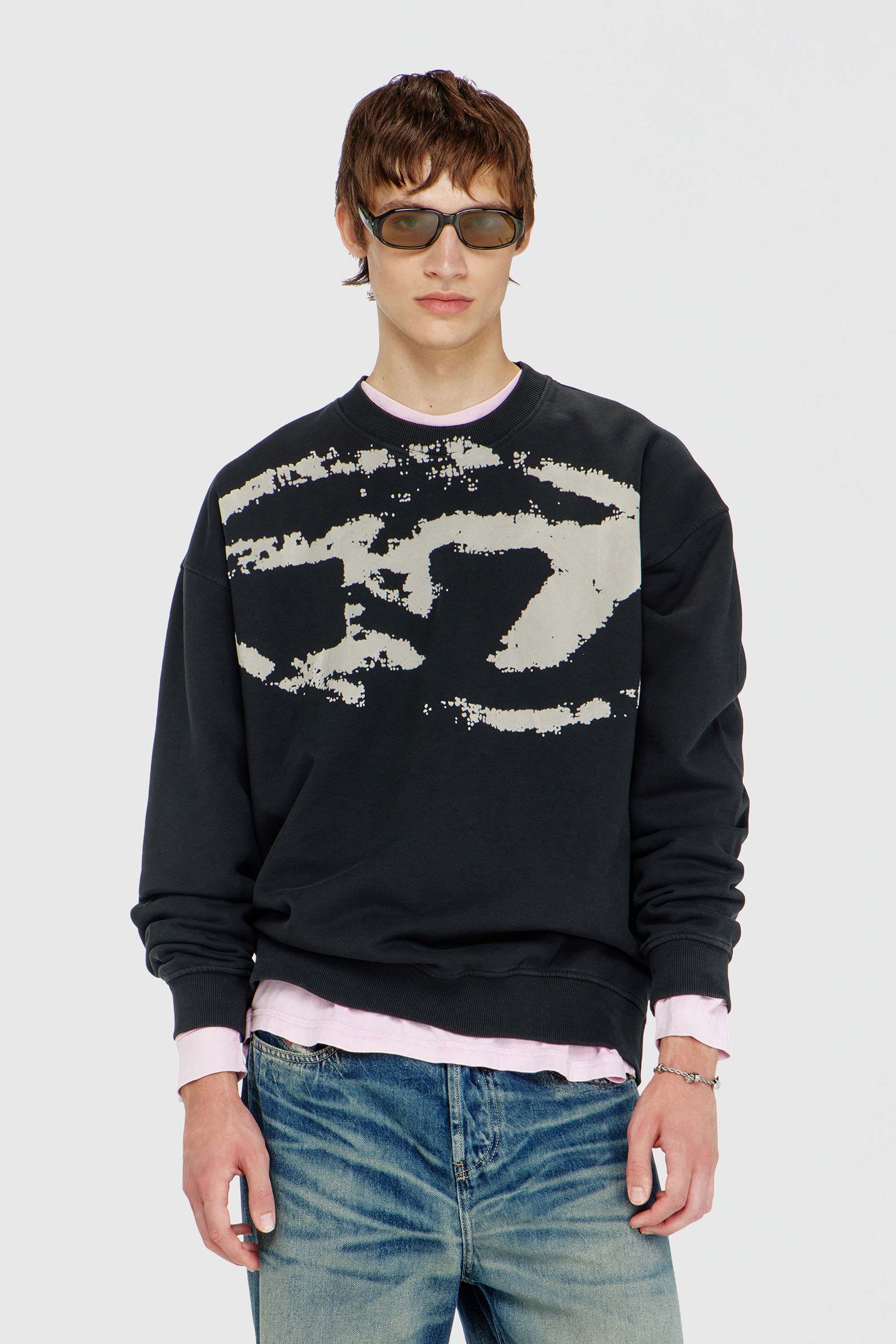 Diesel - S-BOXT-N5, Herren Baumwoll-Sweatshirt mit geflocktem Oval D in Schwarz - 1