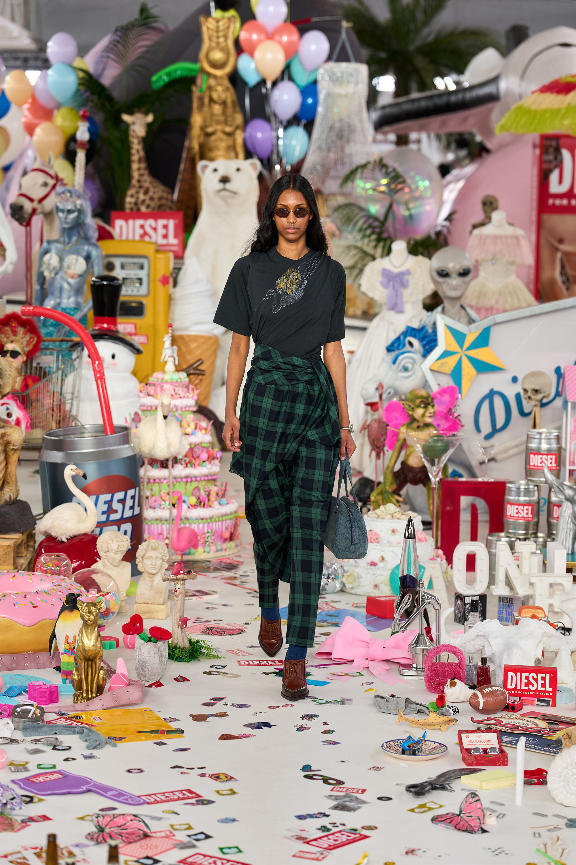 Diesel - O-WINNY, Damen Midilanger Rock im Tartan-Look mit Spitzenbesatz in Gr&uuml;n/Blau - 4
