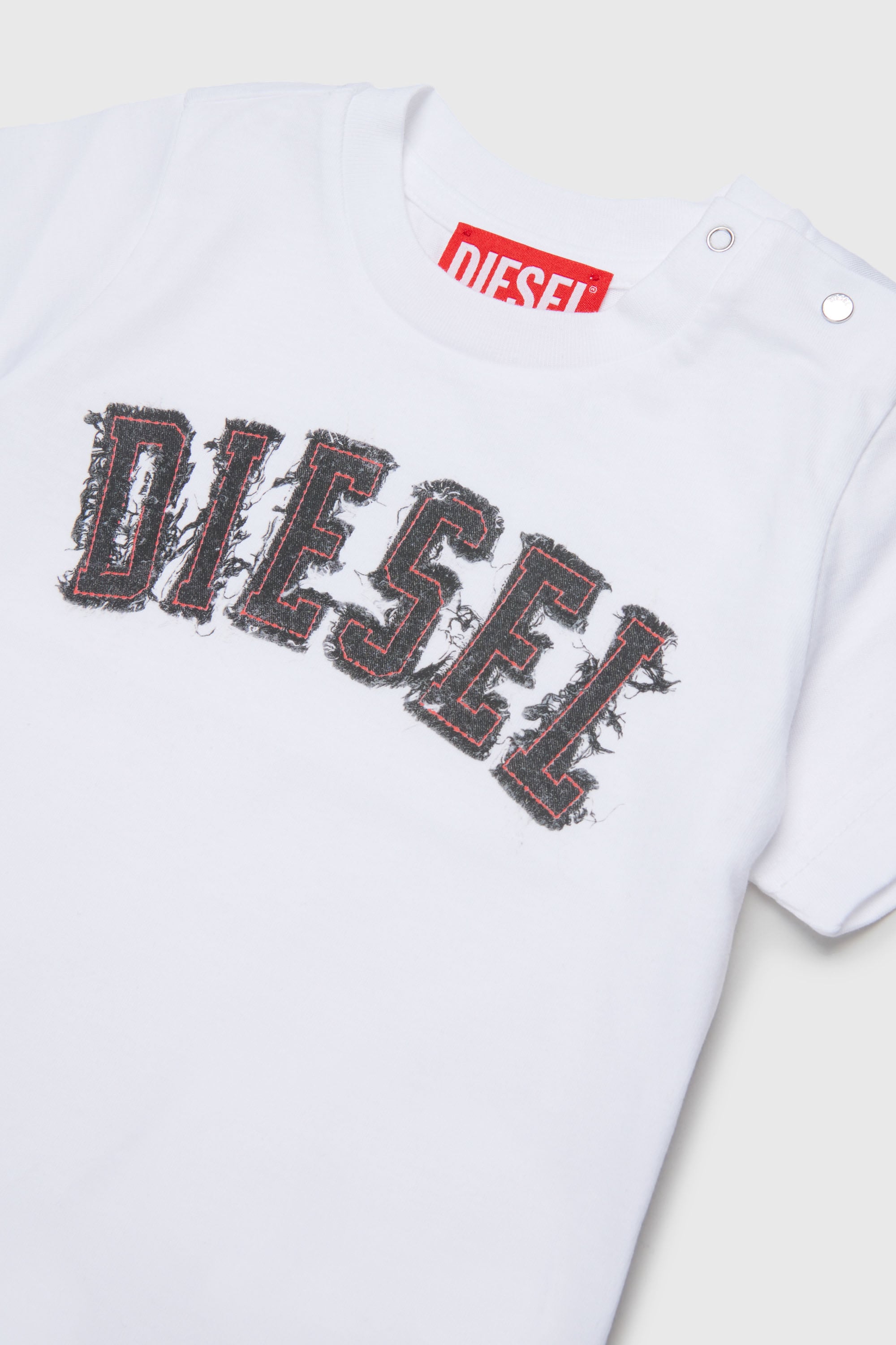 Diesel - TEANSB, Herren Baumwoll-T-Shirt mit Logo in Fransenoptik in Wei&szlig; - 3