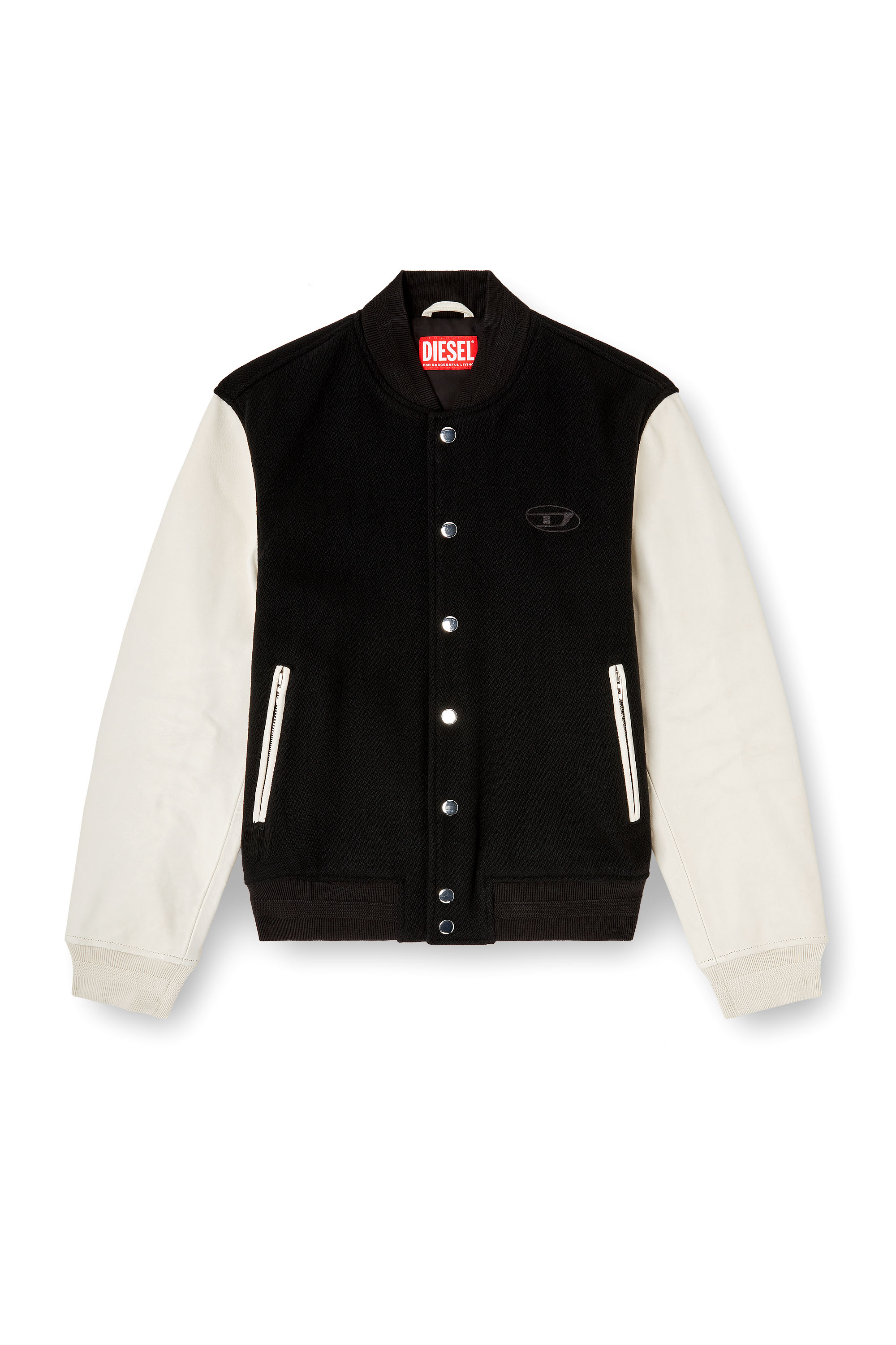 Diesel - L-ARRY-WRD, Herren Bomberjacke aus Wollmischung und Leder in Schwarz/Weiss - 3