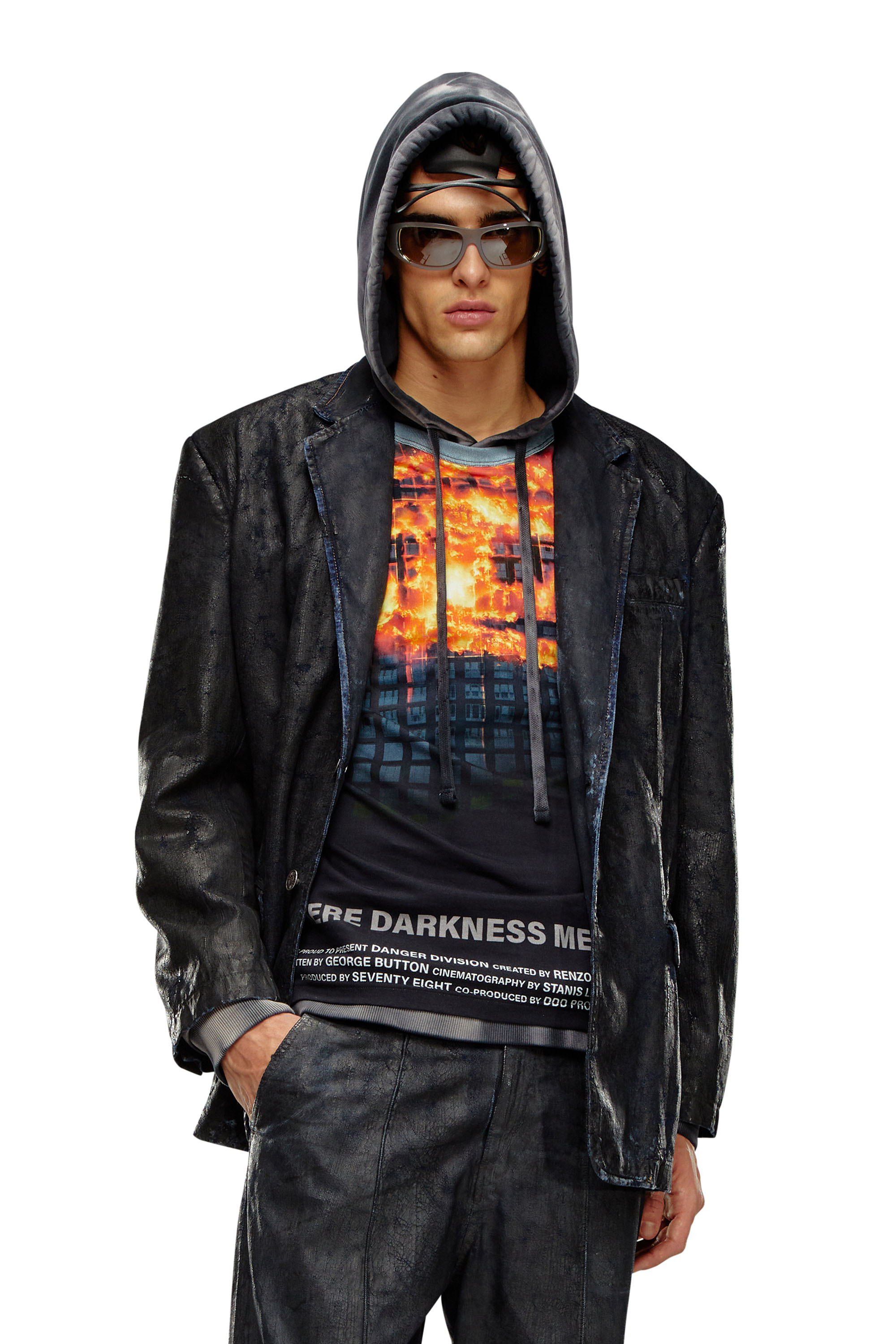 Diesel - D-BLA-FSE, Herren Denim-Blazer mit Craquelé-Beschichtung in Schwarz - 3