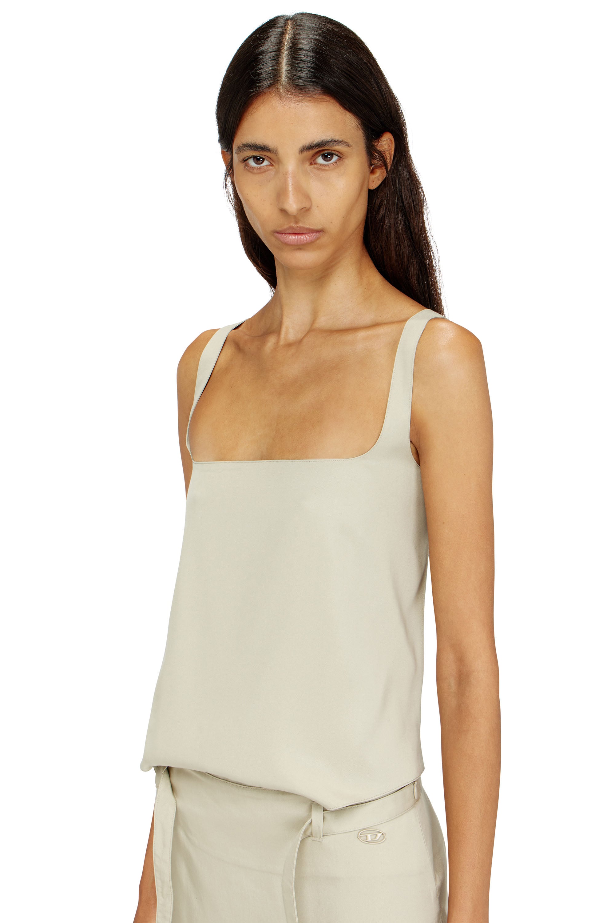 Diesel - D-SANA, Damen Midikleid mit Sch&uuml;rzen-Design und offenem R&uuml;cken aus Lyocell in Beige - 4