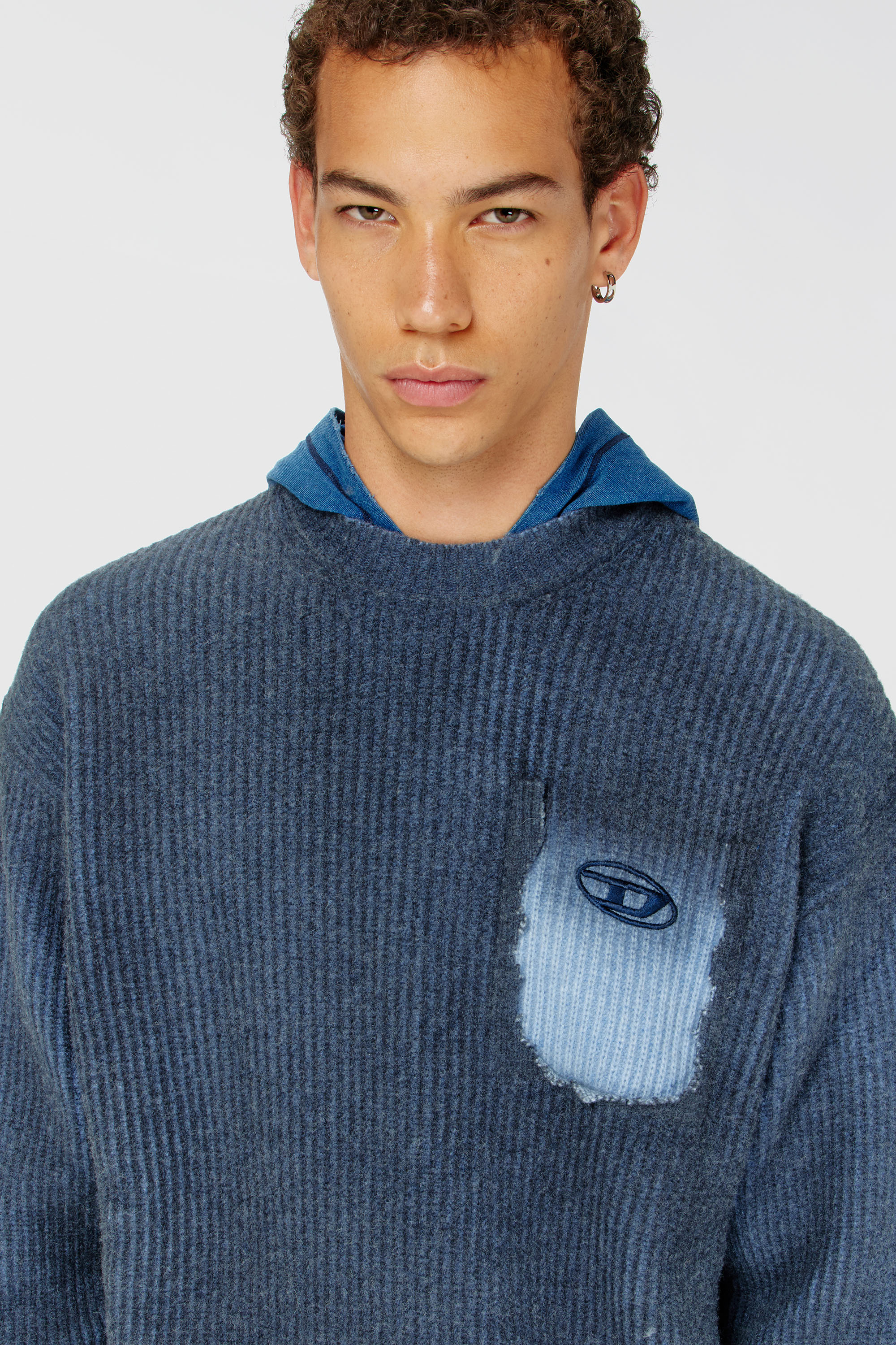 Diesel - K-PICKLER, Herren Pullover aus Wollmischung mit Zier-Brusttasche in Dunkelblau - 5