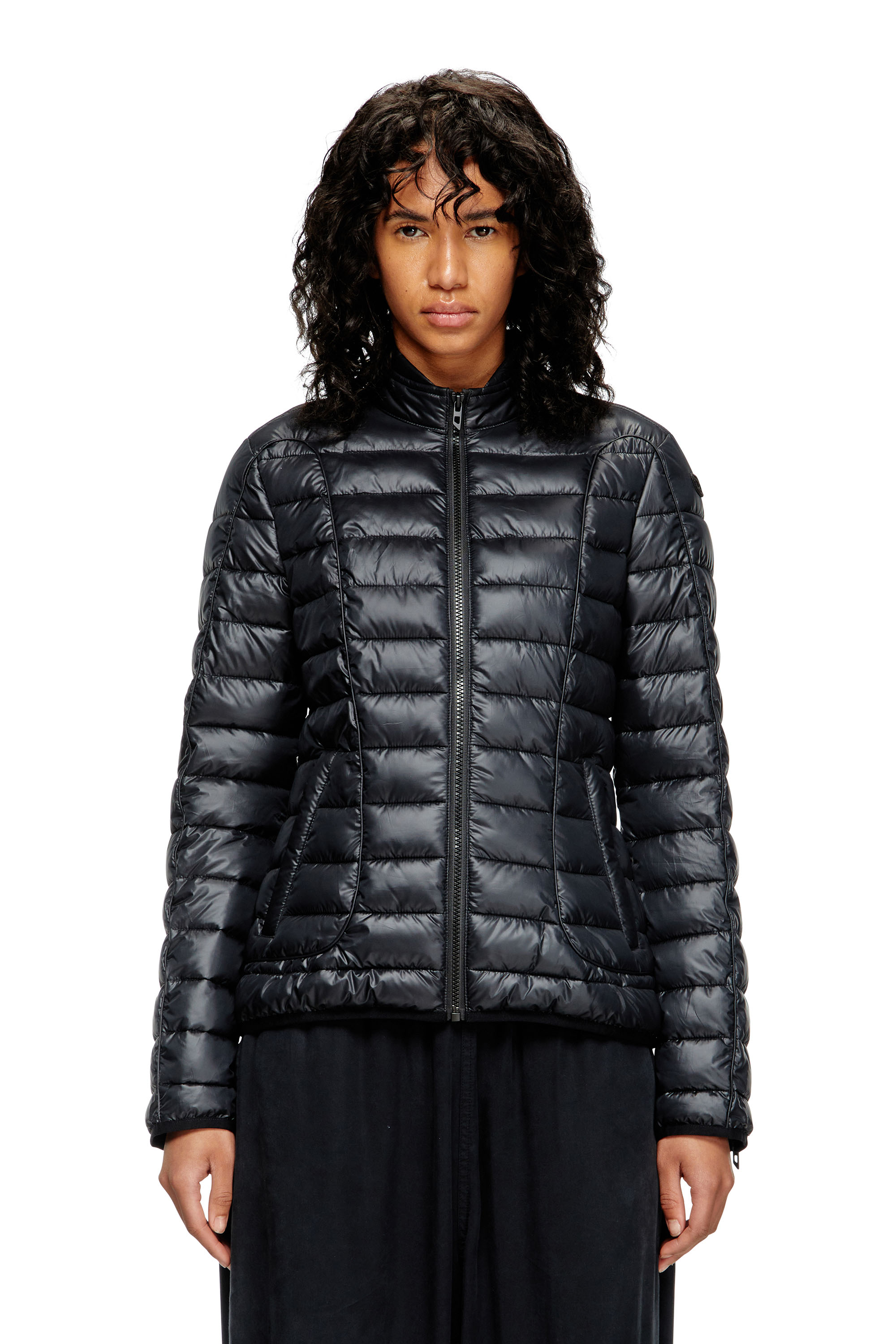 Diesel - W-PILOT-FEM, Damen Steppjacke mit Biker-Details in Schwarz - 1