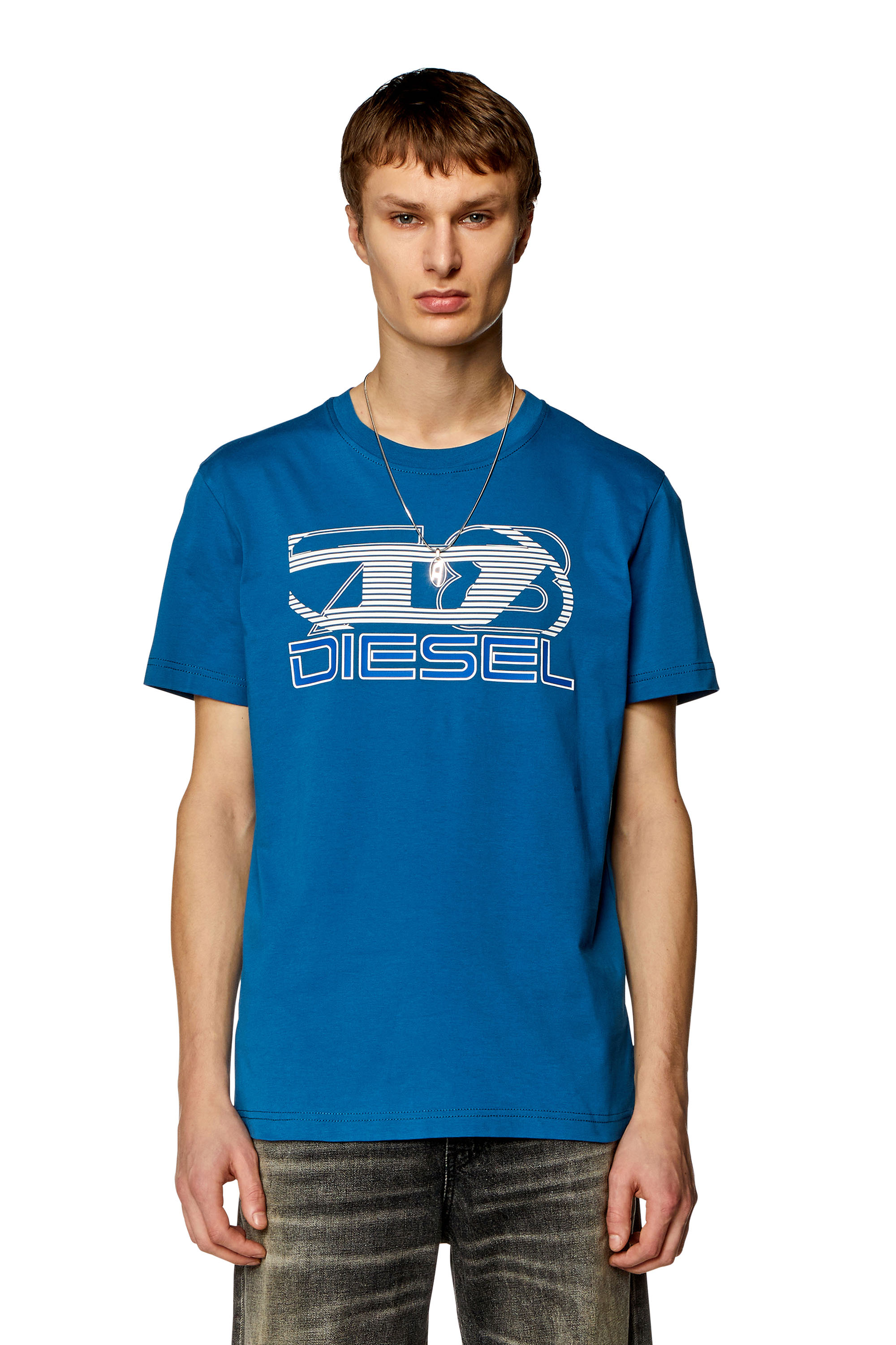 Diesel - T-DIEGOR-K74, Herren T-Shirt mit Oval D 78-Print in Blau - Image 1
