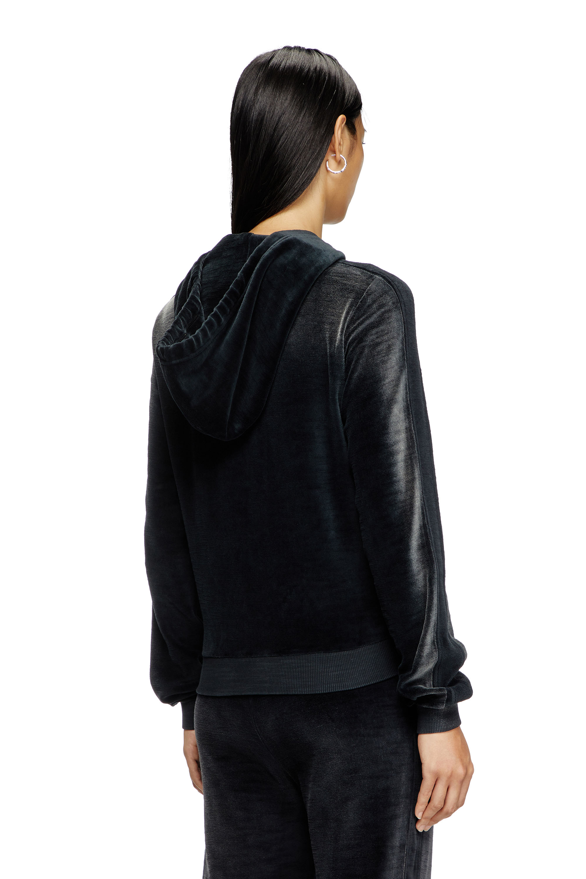 Diesel - F-ELY-Q1, Damen Hoodie mit Reißverschluss aus verblasster Chenille in Schwarz - 4