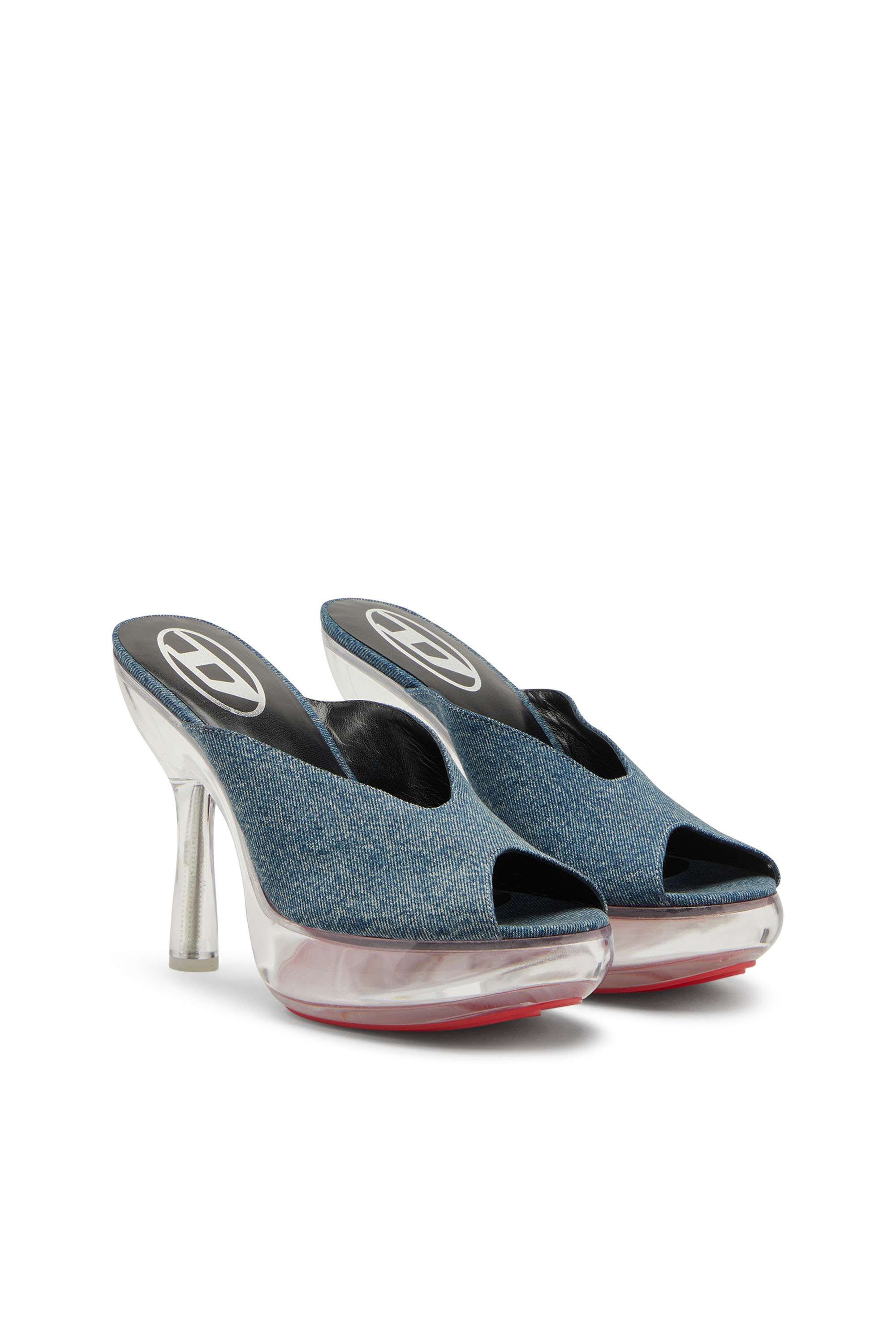 Diesel - D-LAKE PLATFORM SDL, Damen D-Lake-Pantoletten mit Plateau-Sohle aus Denim und Plexiglas in Blau - 2