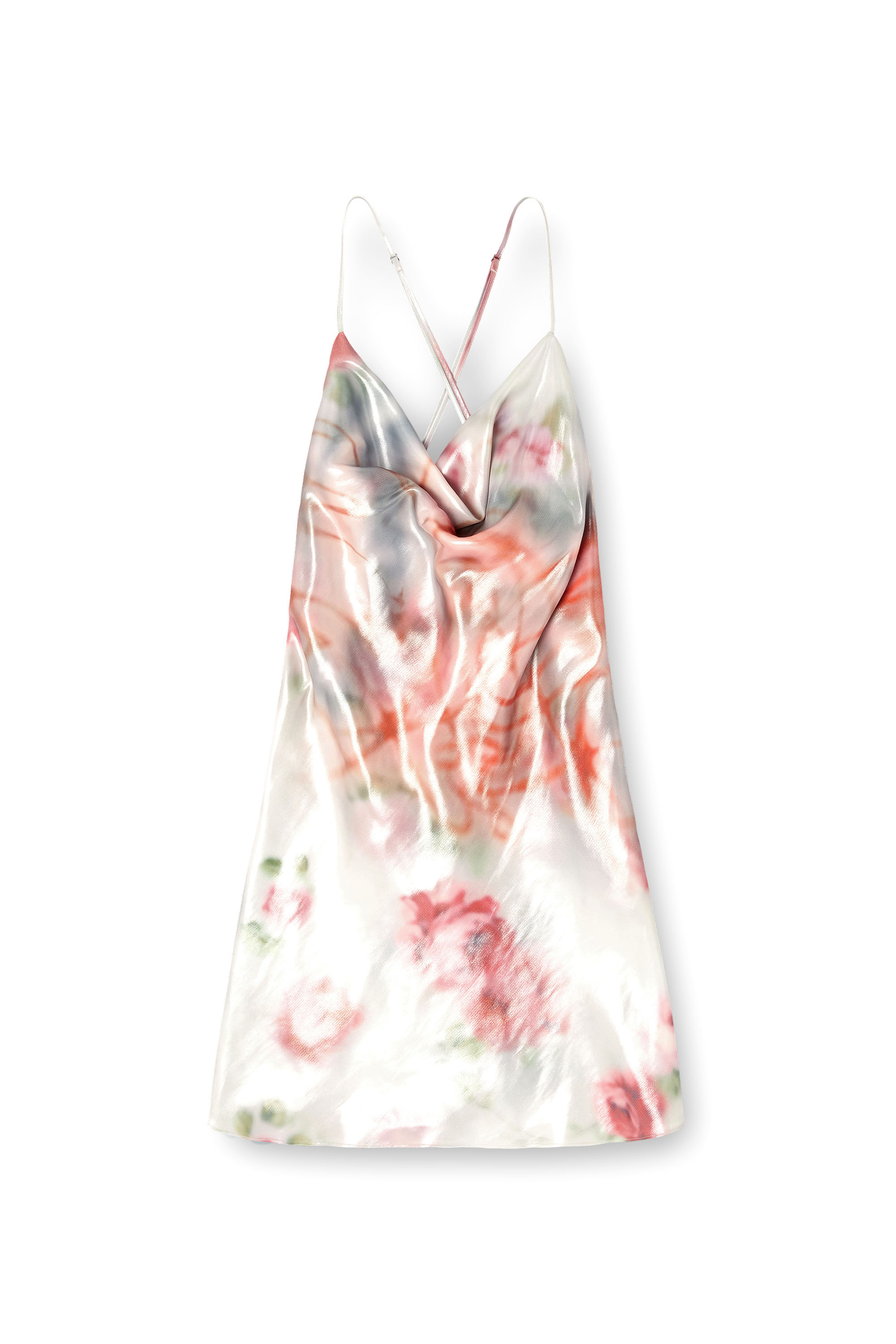 Diesel - D-EBRA-SHORT, Damen Metallisches kurzes Kleid mit verschwommenem Rosenmuster in Bunt - 1