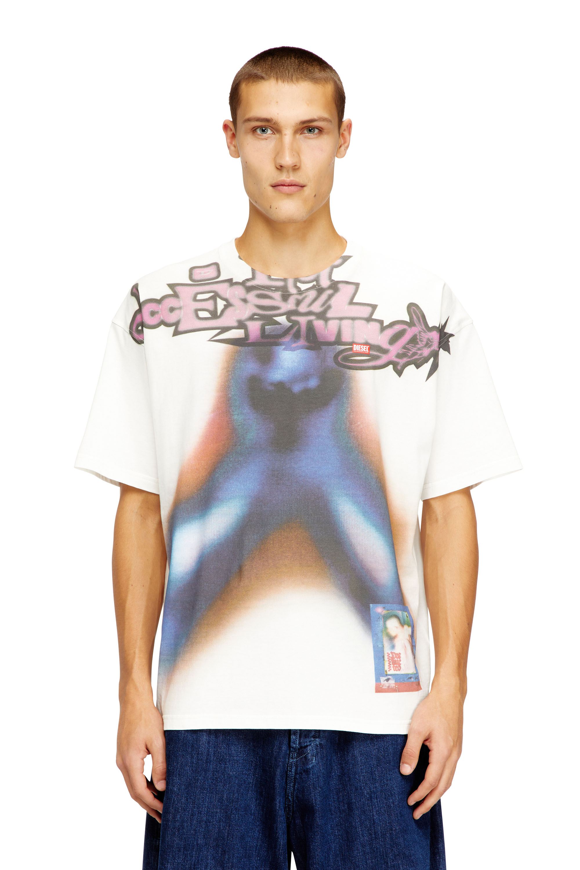 Diesel - T-BOXT-V13, Herren Entspannte Baumwoll-T-Shirt mit Digitaldruck in Blau/Orange - 1