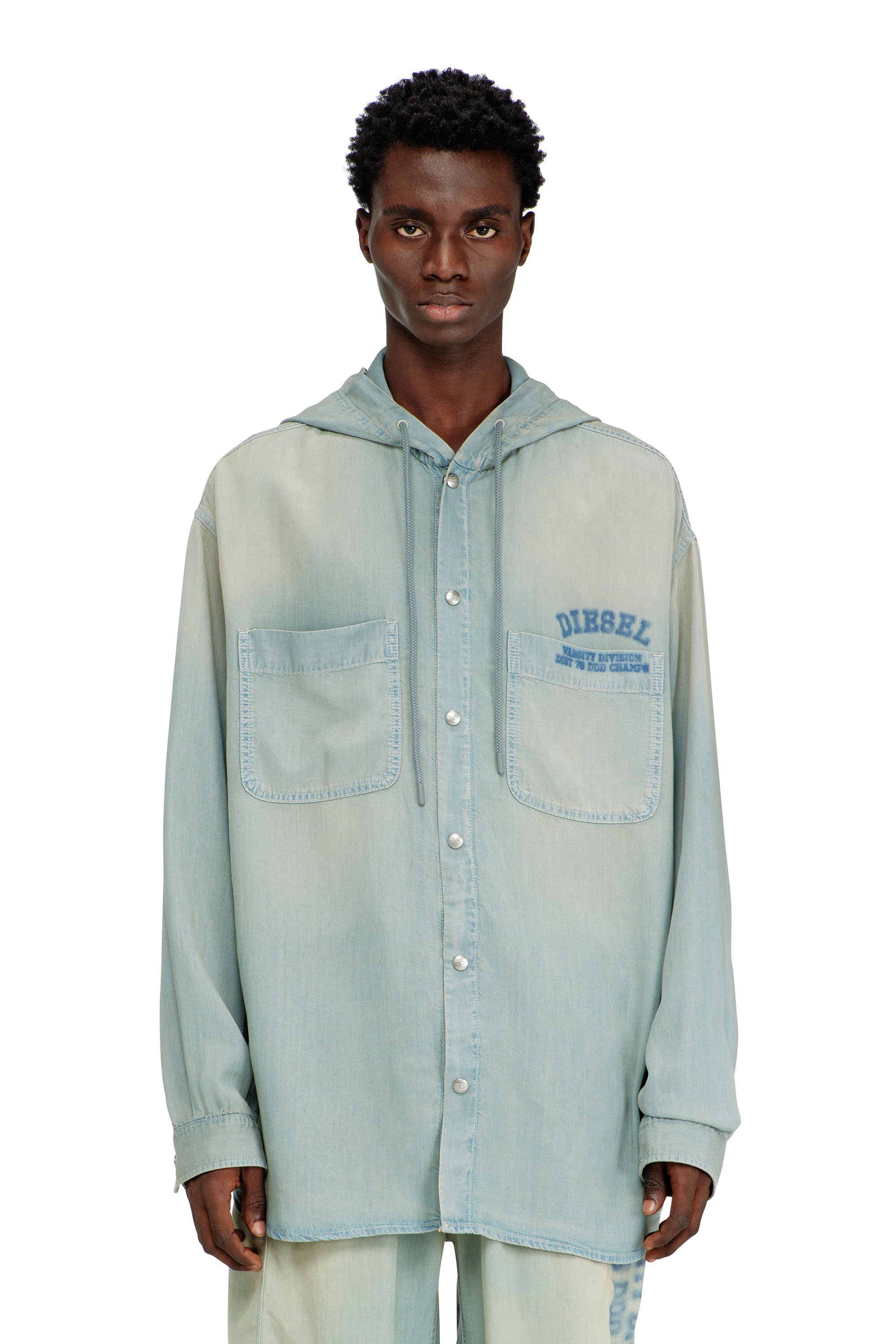 Diesel - D-DEWNY-HOOD-S3, Herren Overshirt aus flie&szlig;endem Denim mit Schmutzeffekt in null - 1