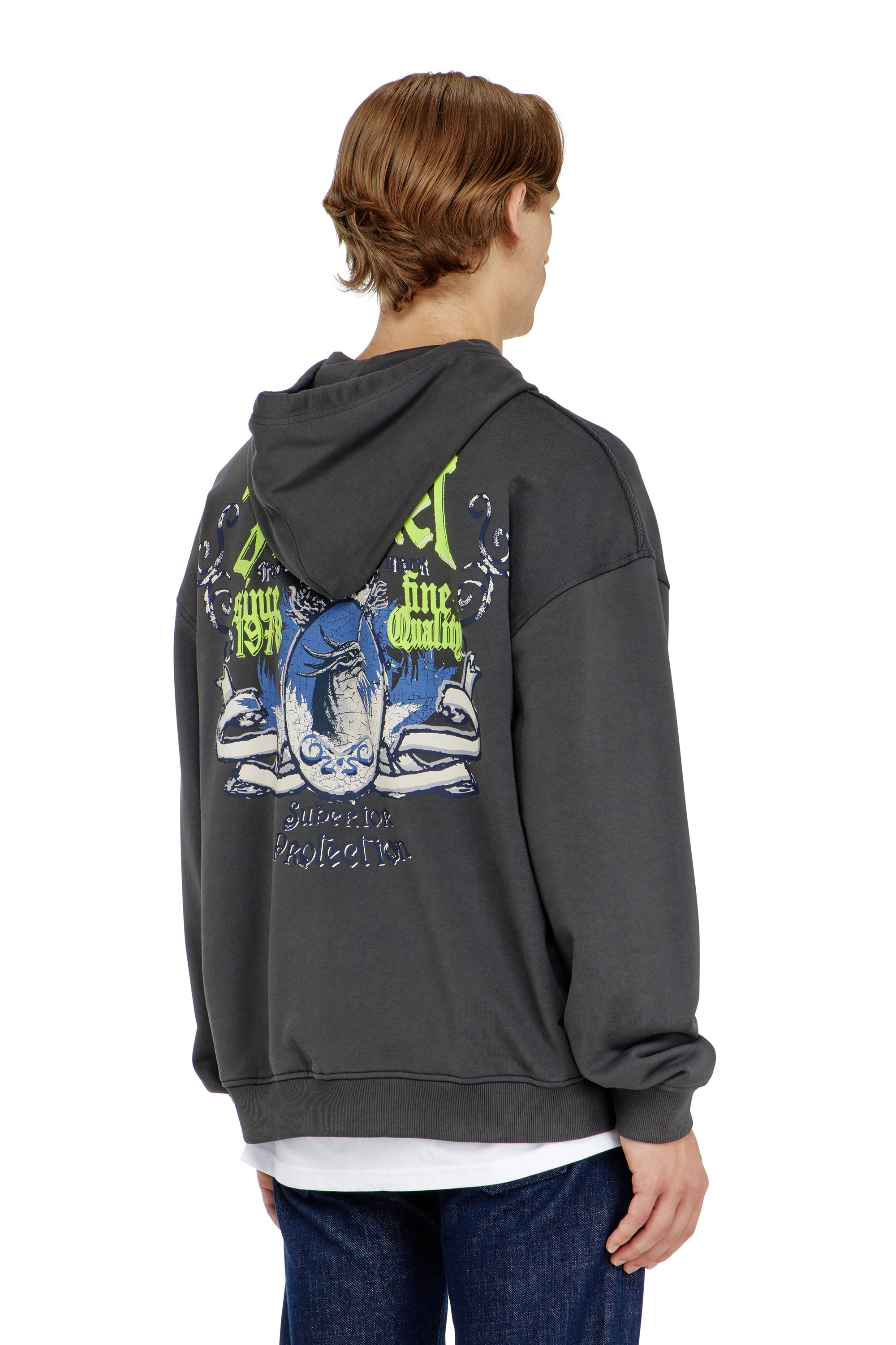 Diesel - S-BOXT-HOOD-AA2, Herren Baumwoll-Hoodie mit beflockten Grafiken in null - 4