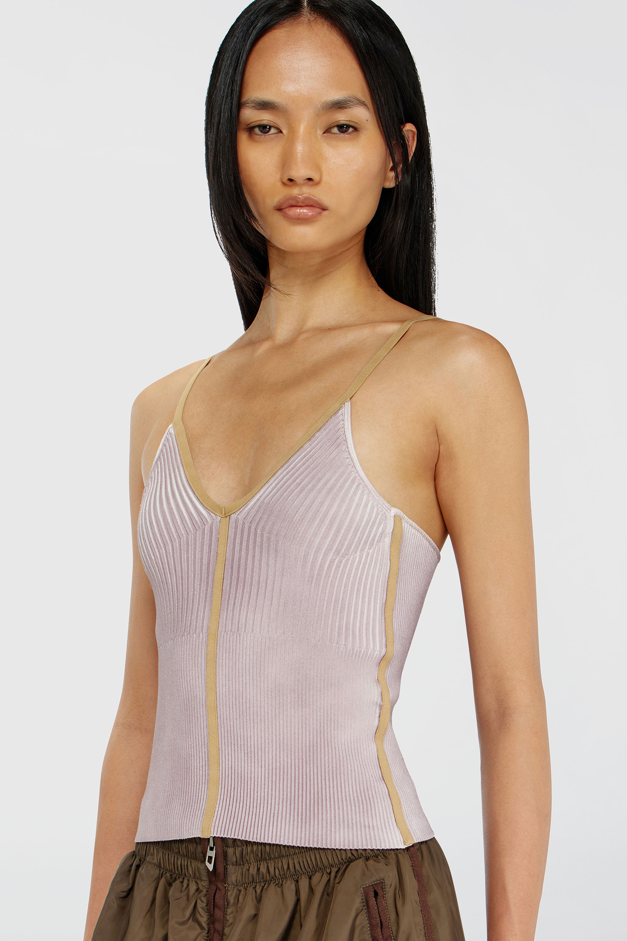 Diesel - M-SARMITE, Damen Rippstrick-Cami-Top mit kontrastierenden B&auml;ndern in Lila - 5