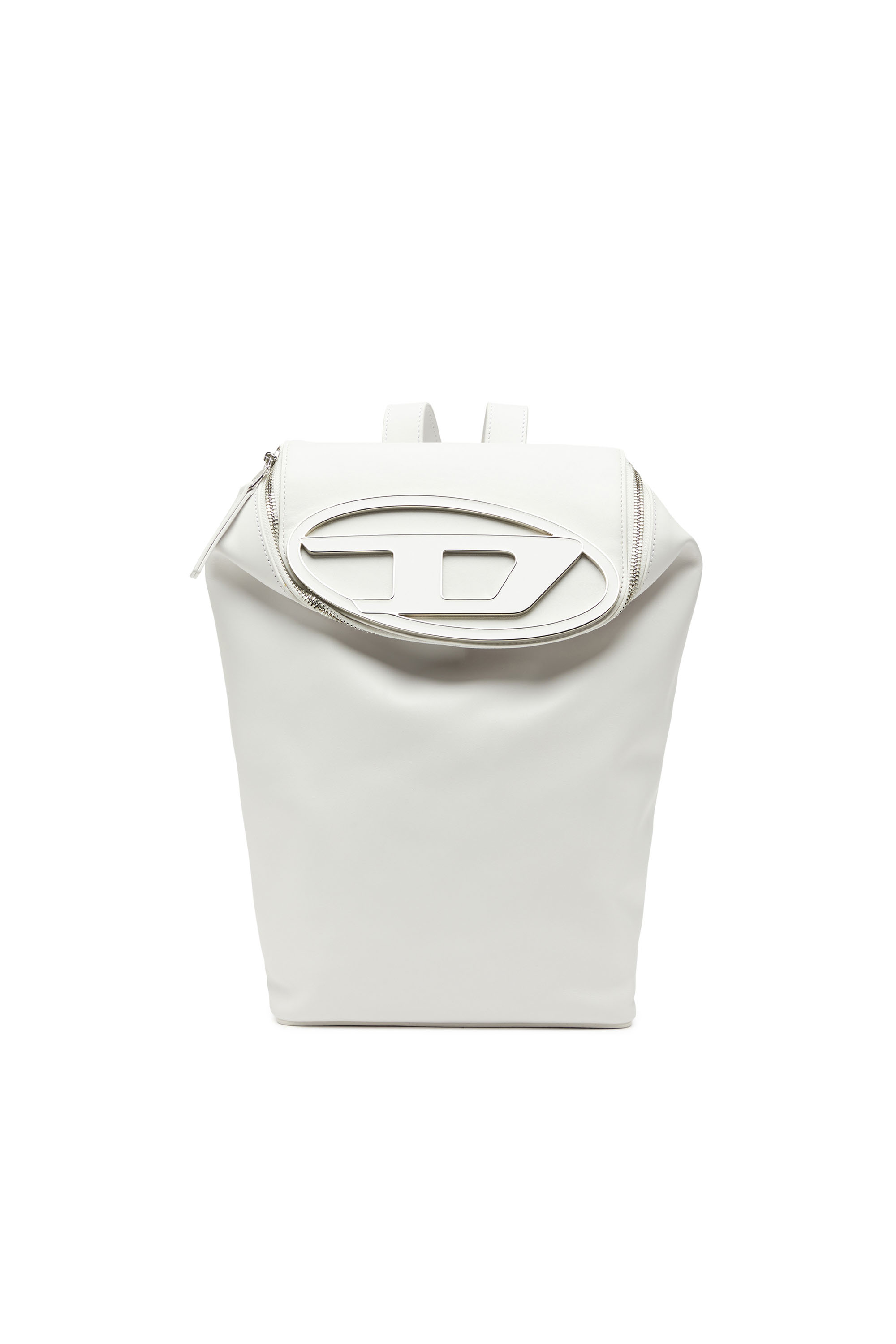 Diesel - 1DR-BACKPACK, Damen 1DR-Backpack - Rucksack aus Leder mit Logo-Plakette in Wei&szlig; - 1