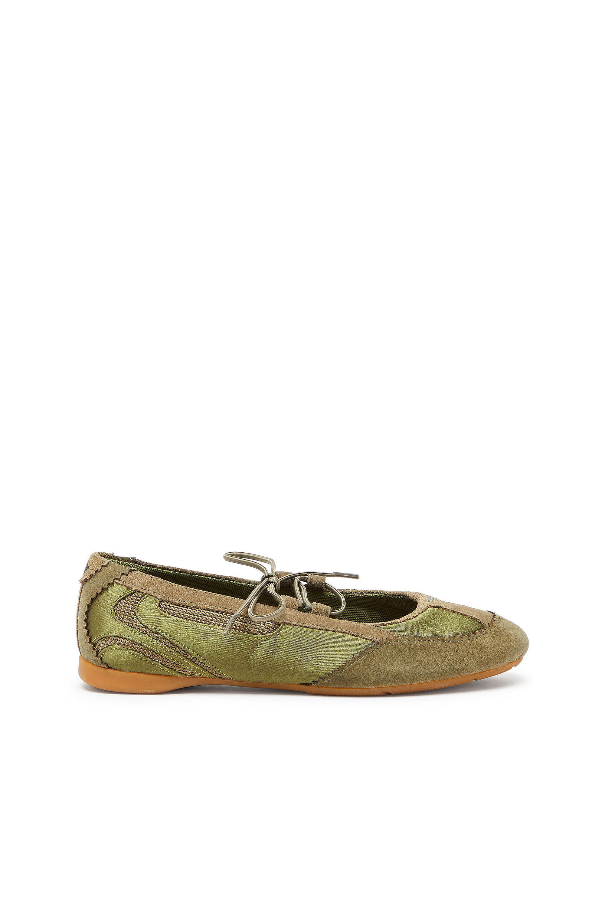 Diesel - D-MILE BALLERINA LACE UP II W, Woman's D-Mile - Lace-up ballerina flats in leather and mesh in Military Green - 1