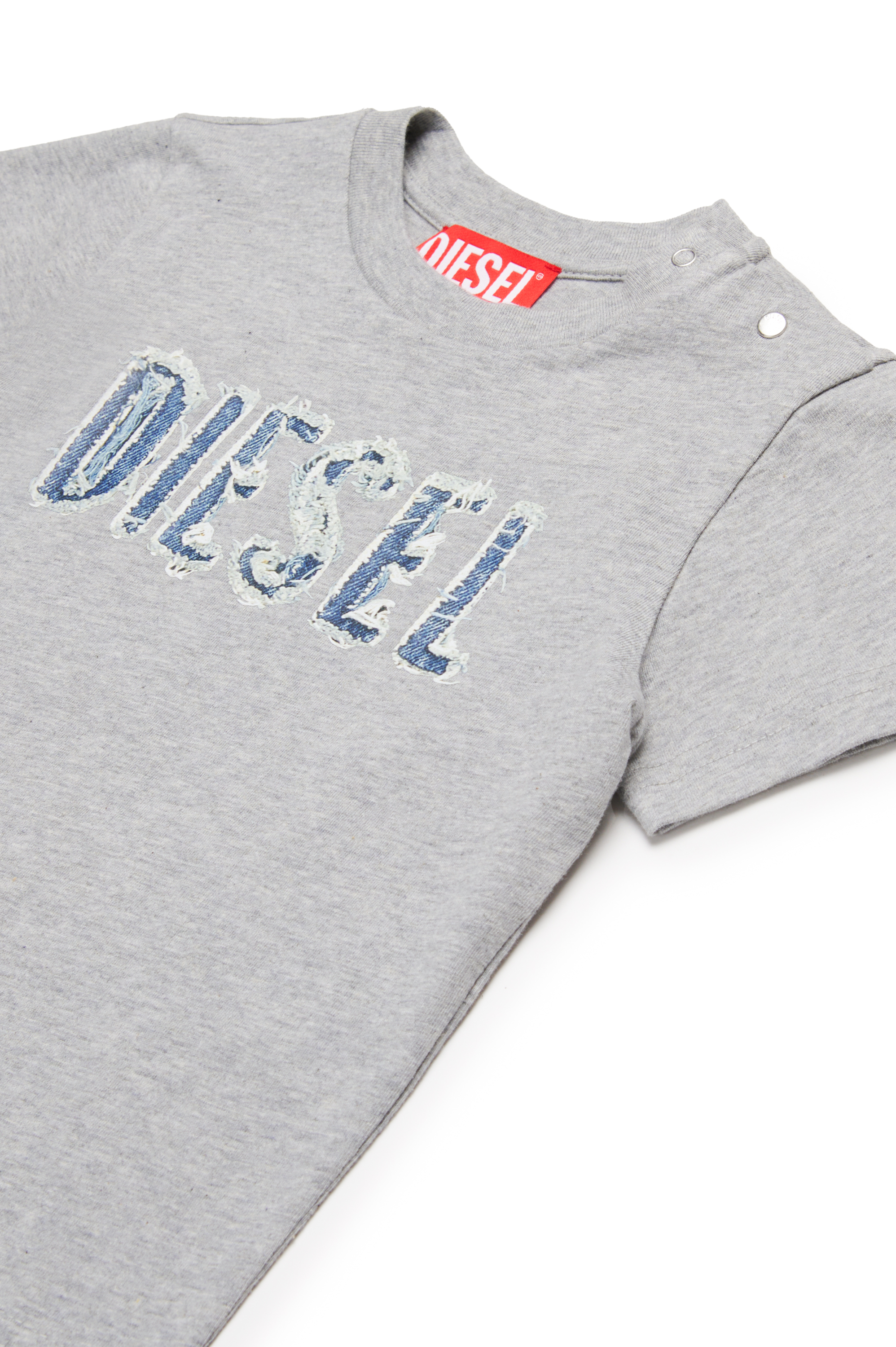 Diesel - TLULLIB, Herren T-Shirt mit ausgefranstem Logo aus Denim in Grau - 3