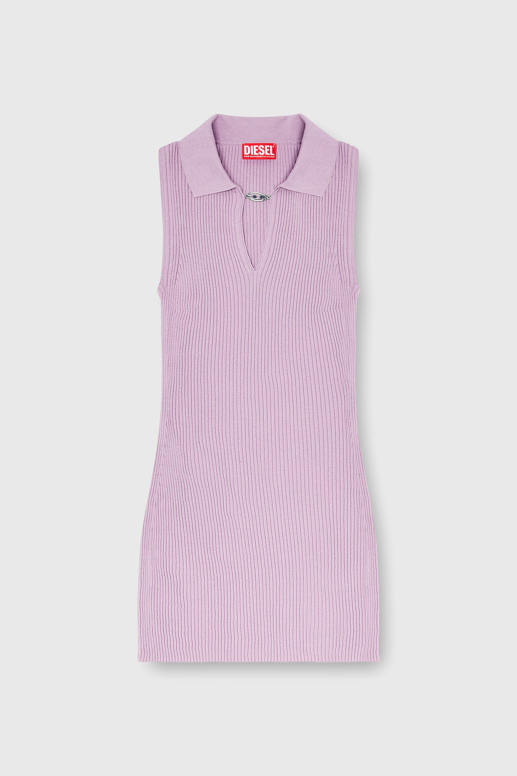 Diesel - M-LILMA, Damen Kurzes Polokleid aus Seidenmischung in Rippstrick in Rosa - 1
