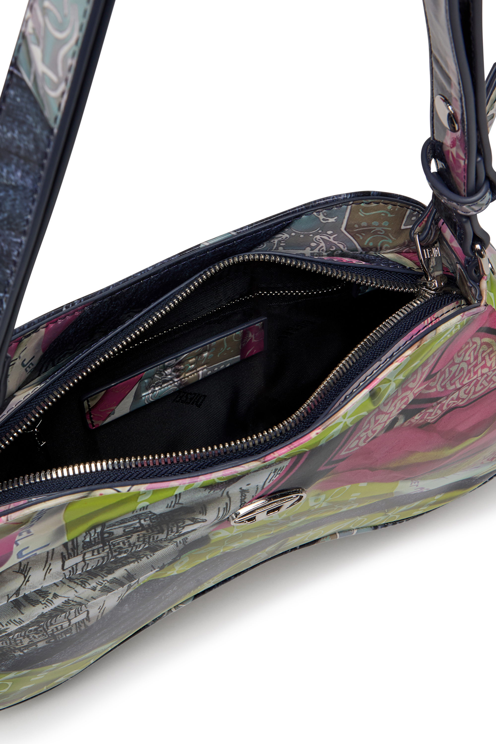 Diesel - PLAY SHOULDER, Damen Play-Gl&auml;nzende Schultertasche in Rosa/Gelb - 6