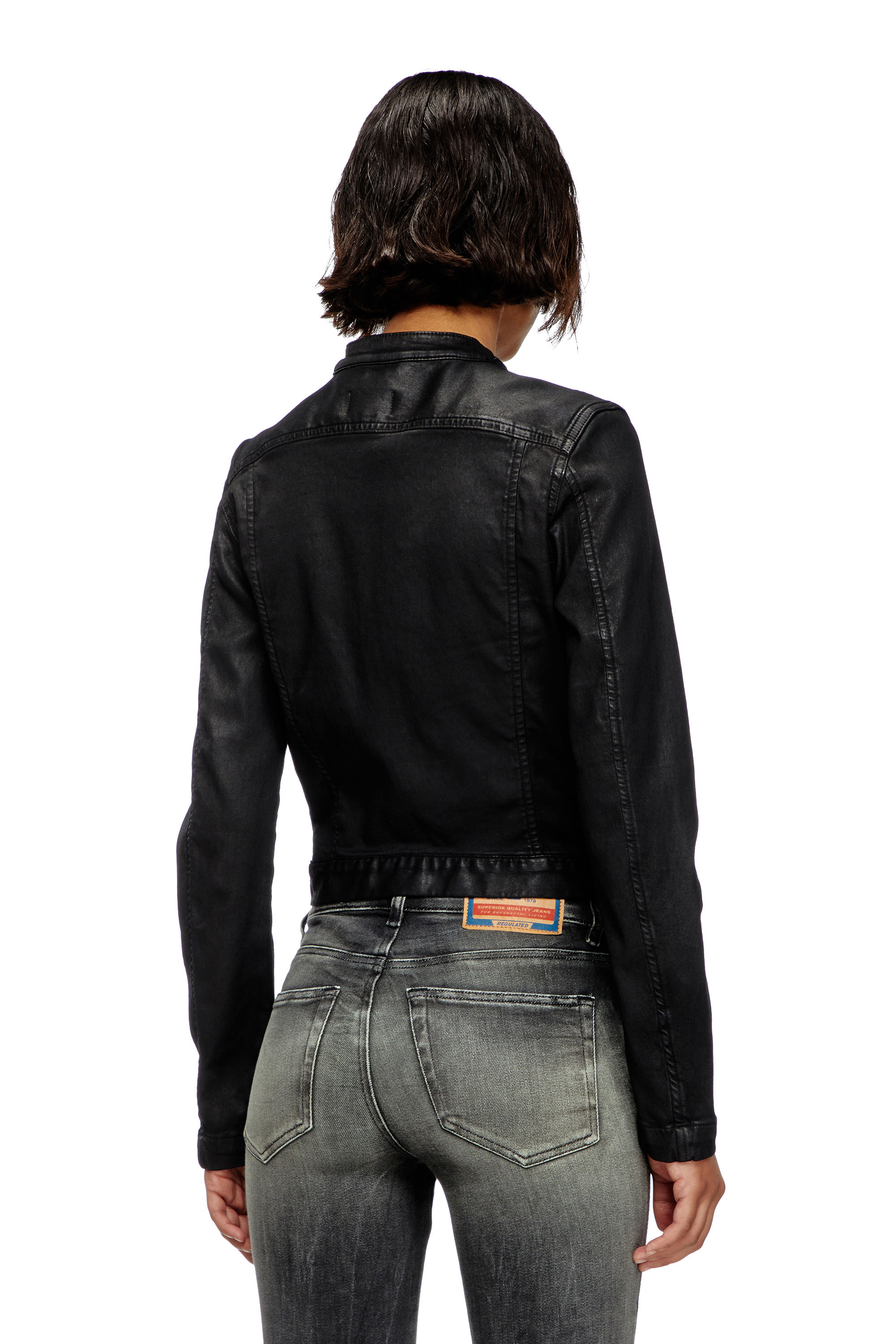 Diesel - DE-MORNIN JOGG, Damen Motorradjacke aus beschichtetem Denim in Schwarz - 4