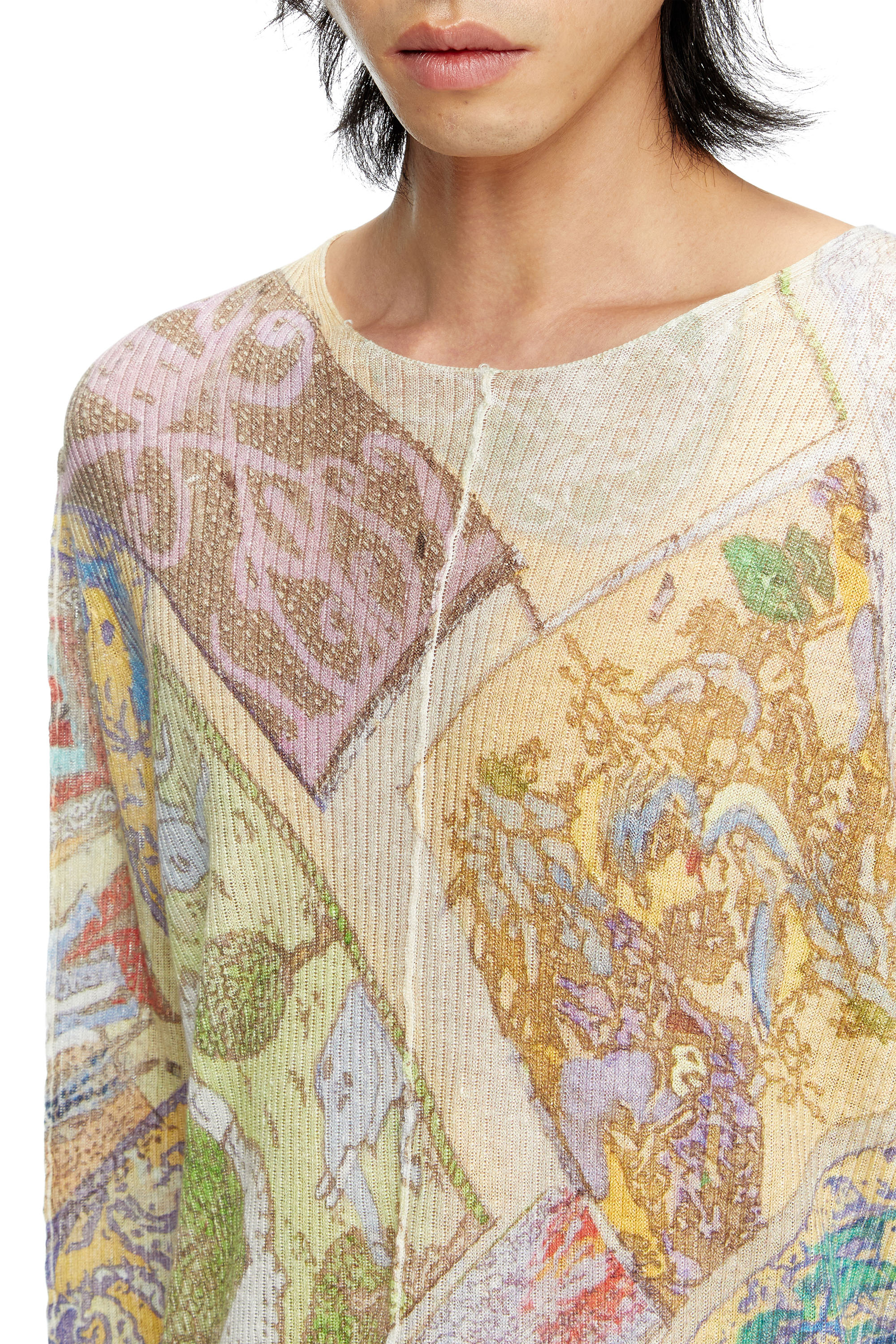 Diesel - K-RENTON, Unisex Pullover aus Leinen mit mittelalterlichem Print in Beige/Gelb - 5