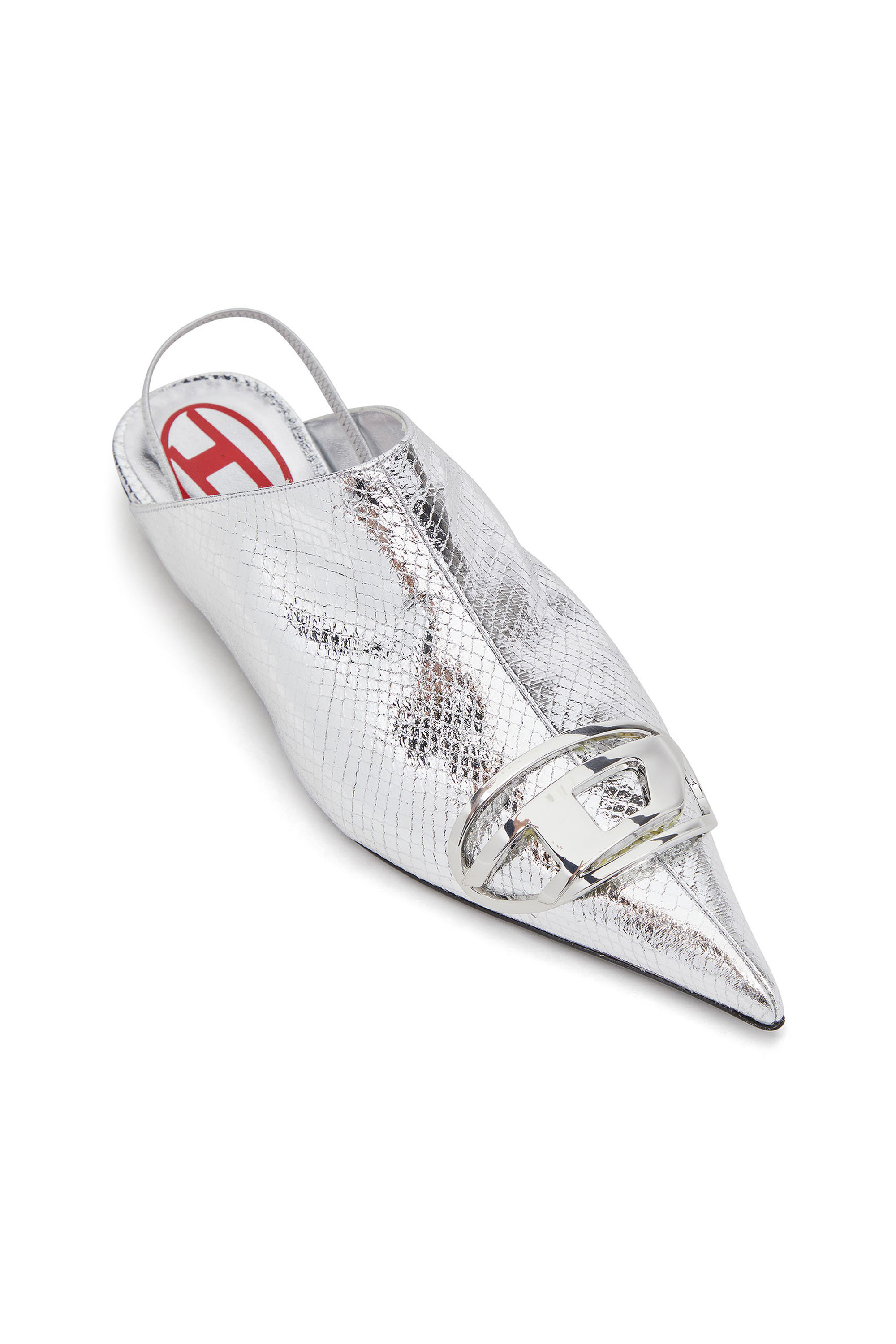 Diesel - D-VENUS B, Damen D-Venus-Slingback-Mules in Glanz-Schlangenhaut-Optik in Silber - 5