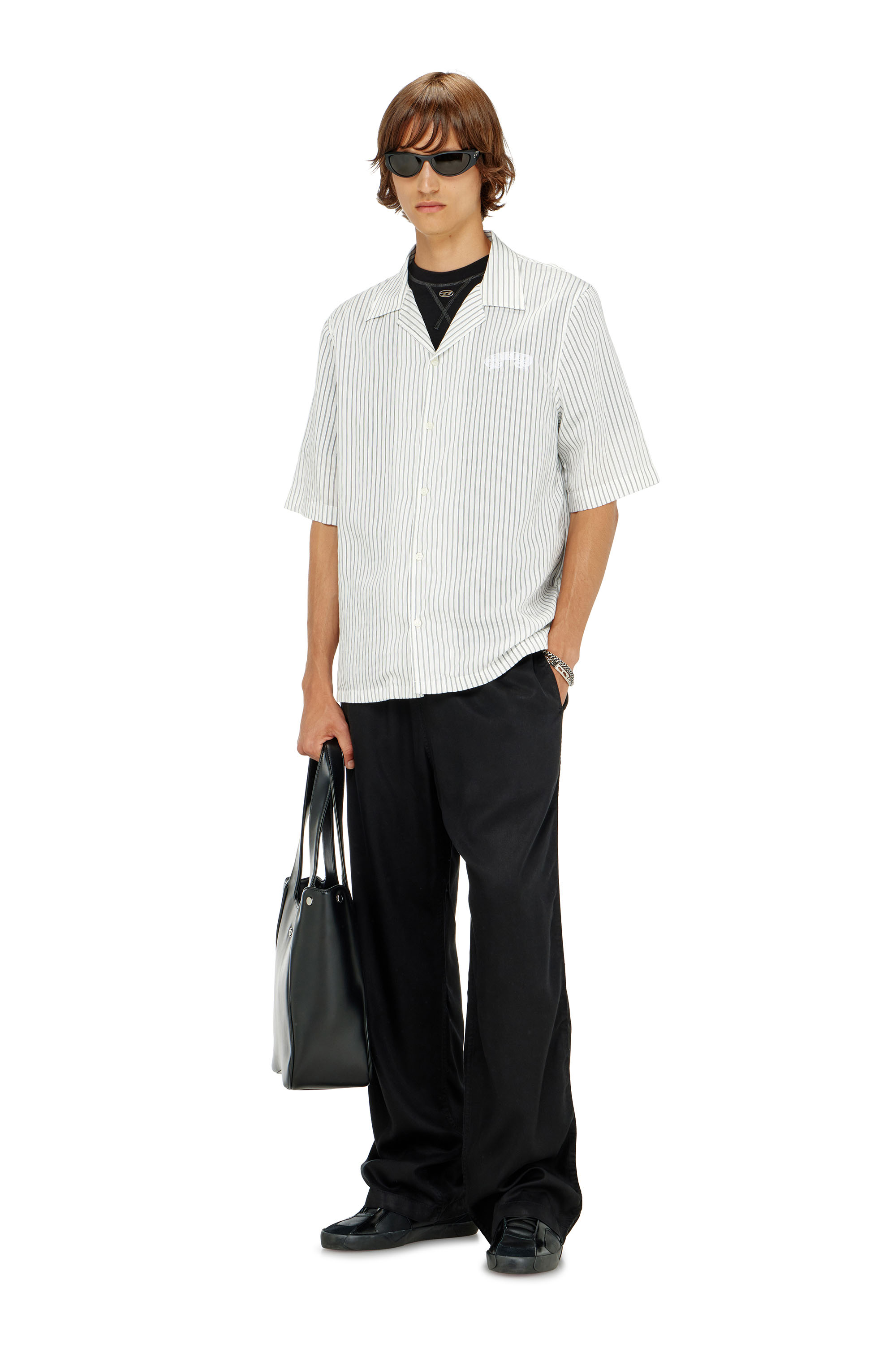 Diesel - P-DREYER-C, Herren Hose mit Tunnelzug aus verblasstem Twill in Schwarz - 1