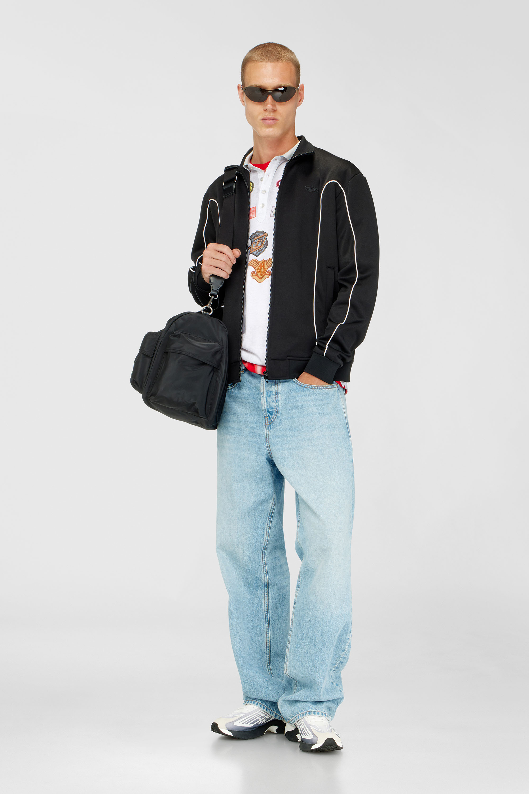 Diesel - S-LOCKING-DO, Herren Sweatjacke aus Sweatstoff mit kontrastierenden Paspeln in Schwarz - 1