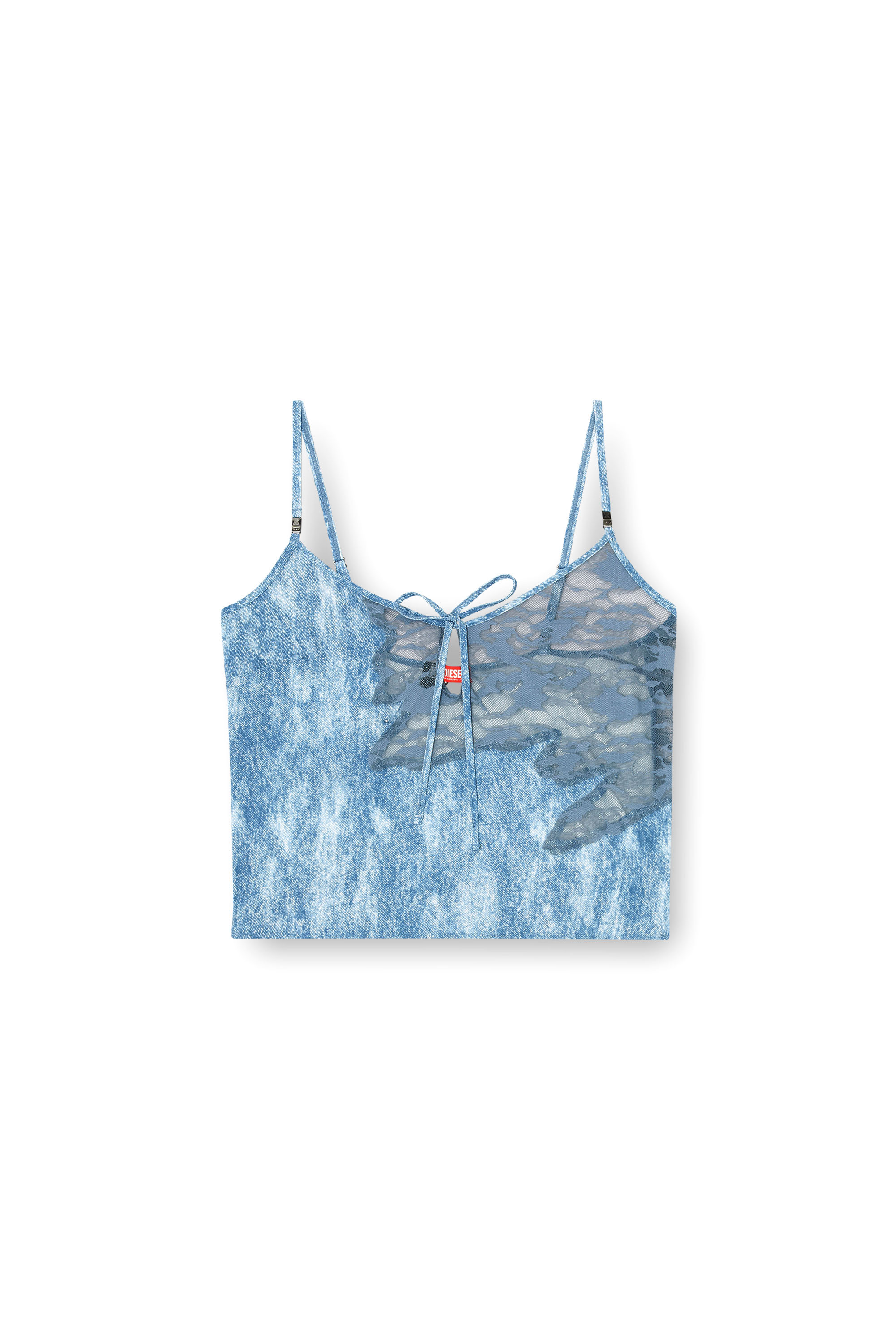 Diesel - LACE-SLEEP-CAMI, Damen Schlaf-Camisole aus Mikrofaser und Camouflage-Spitze in Hellblau - 4